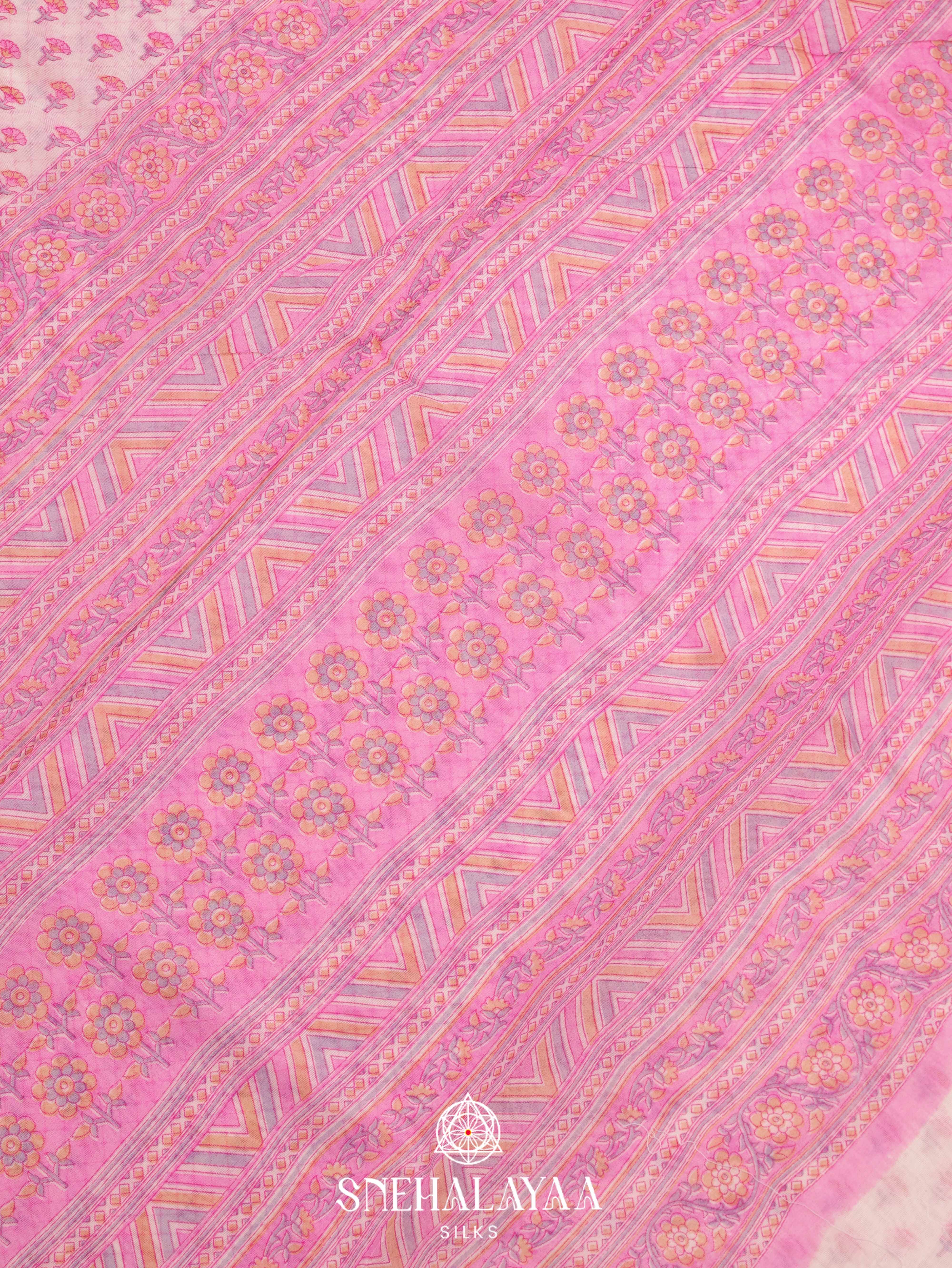 Off White Printed Linen Saree
