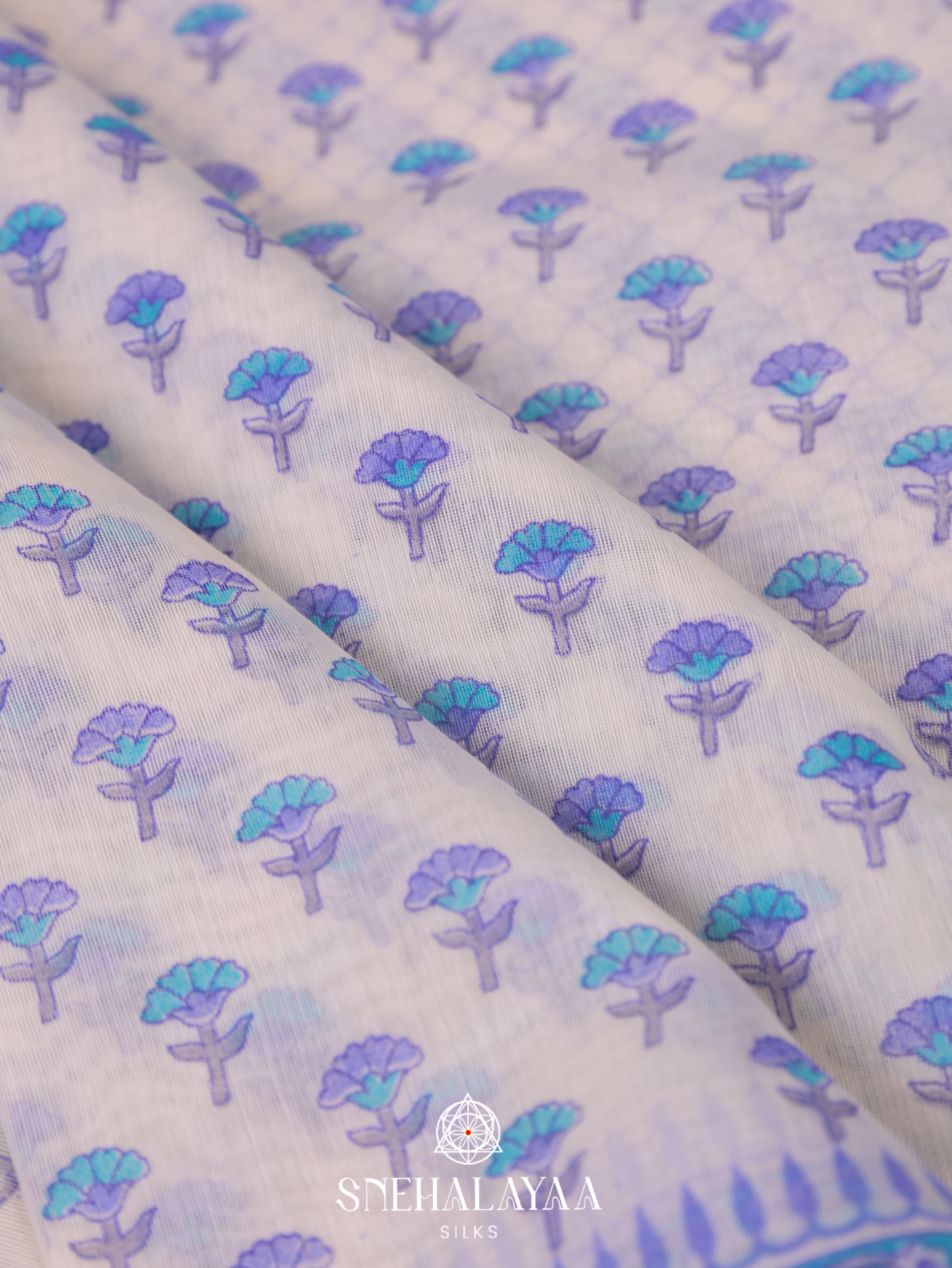 Cream Printed Linen Saree