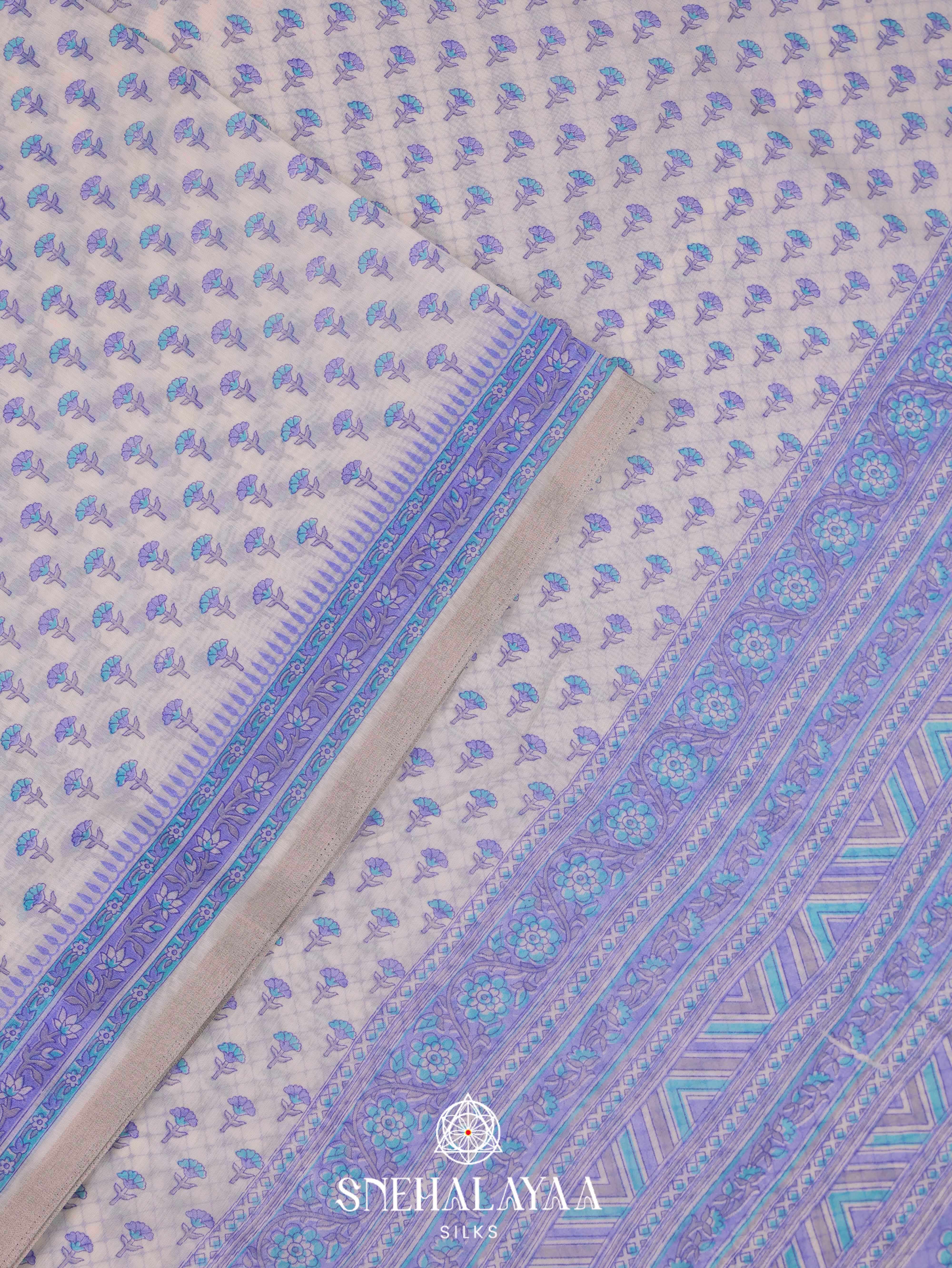 Cream Printed Linen Saree