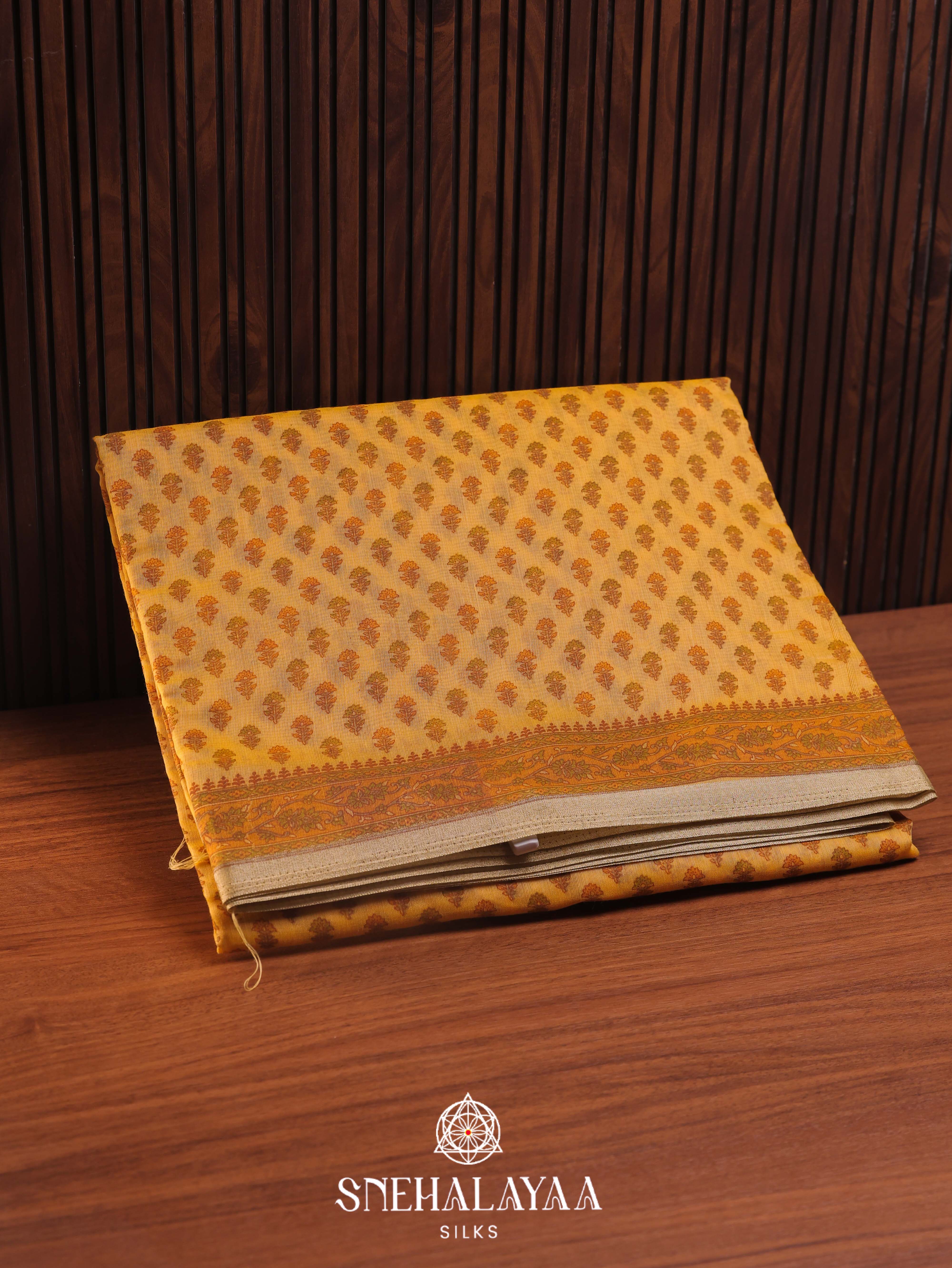 Mango Yelow Printed Linen Saree