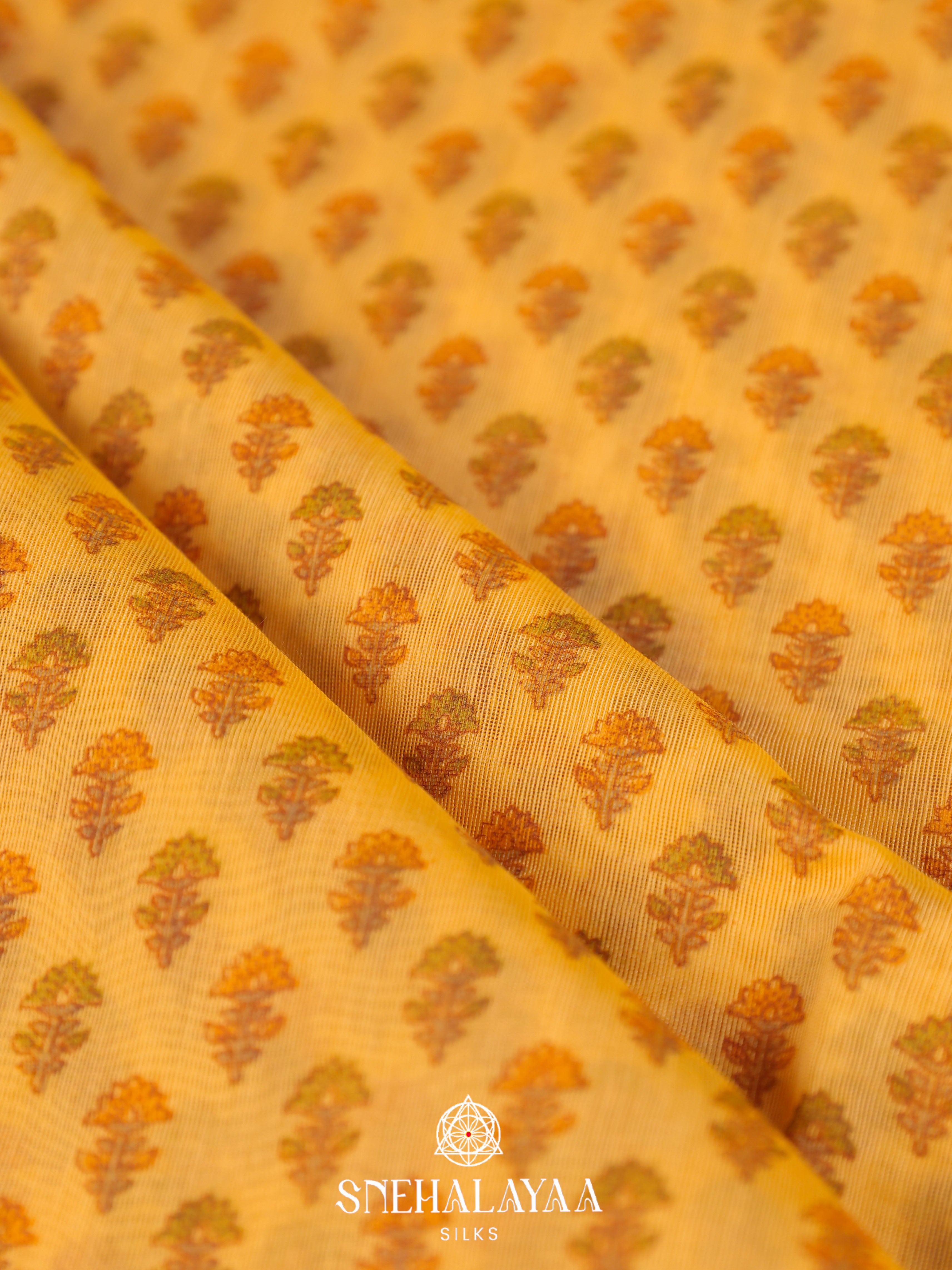 Mango Yelow Printed Linen Saree