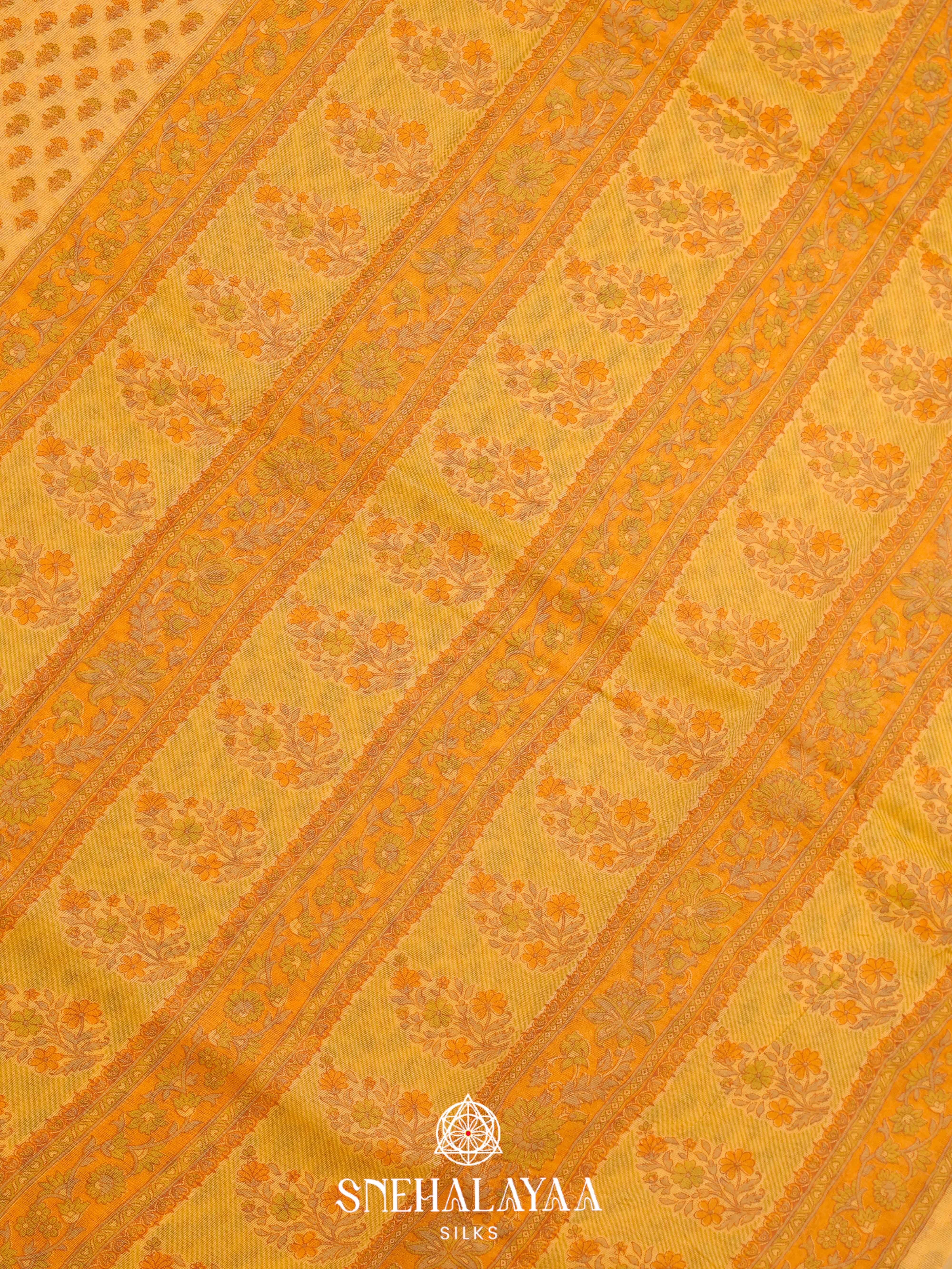 Mango Yelow Printed Linen Saree