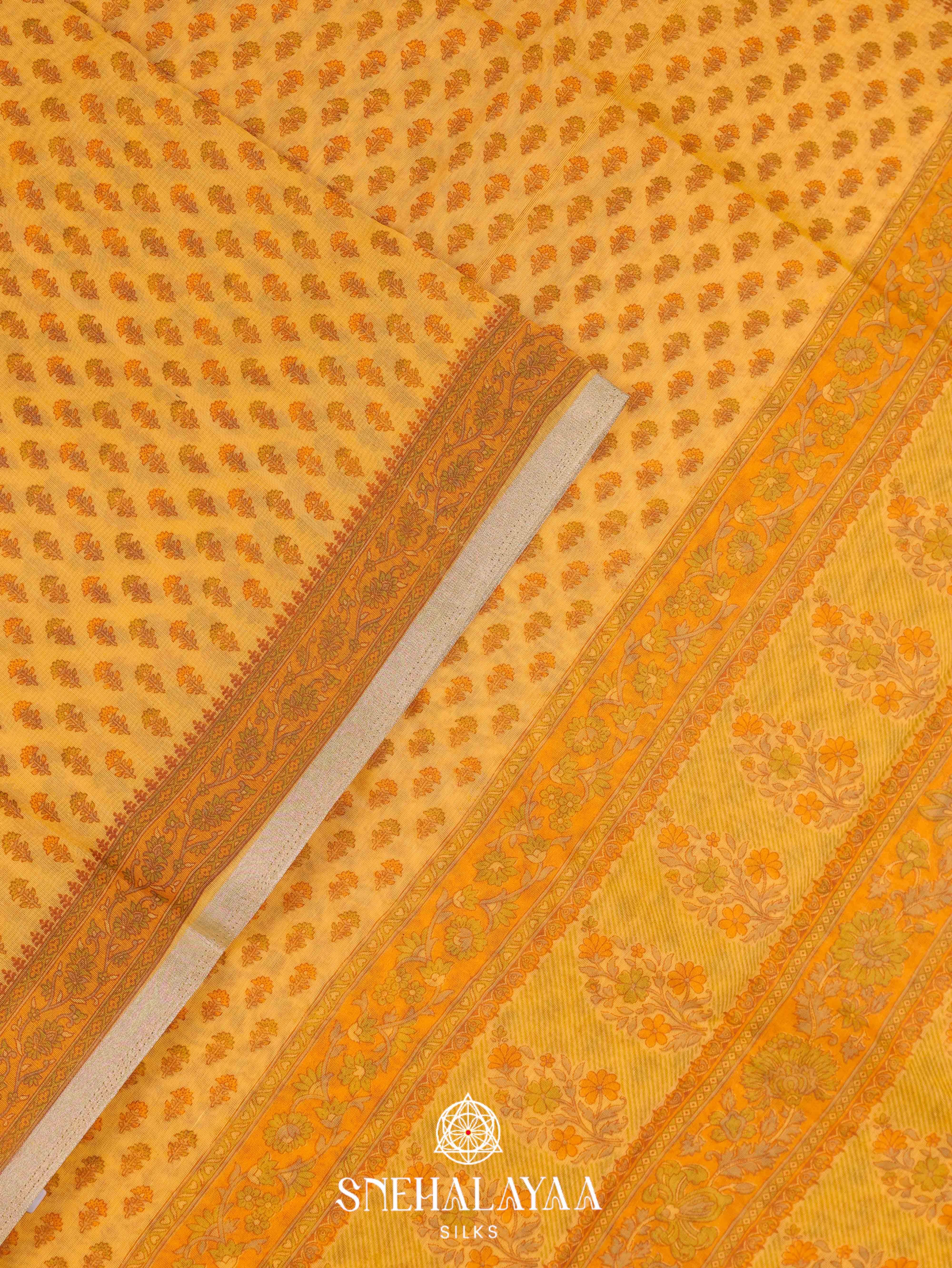 Mango Yelow Printed Linen Saree