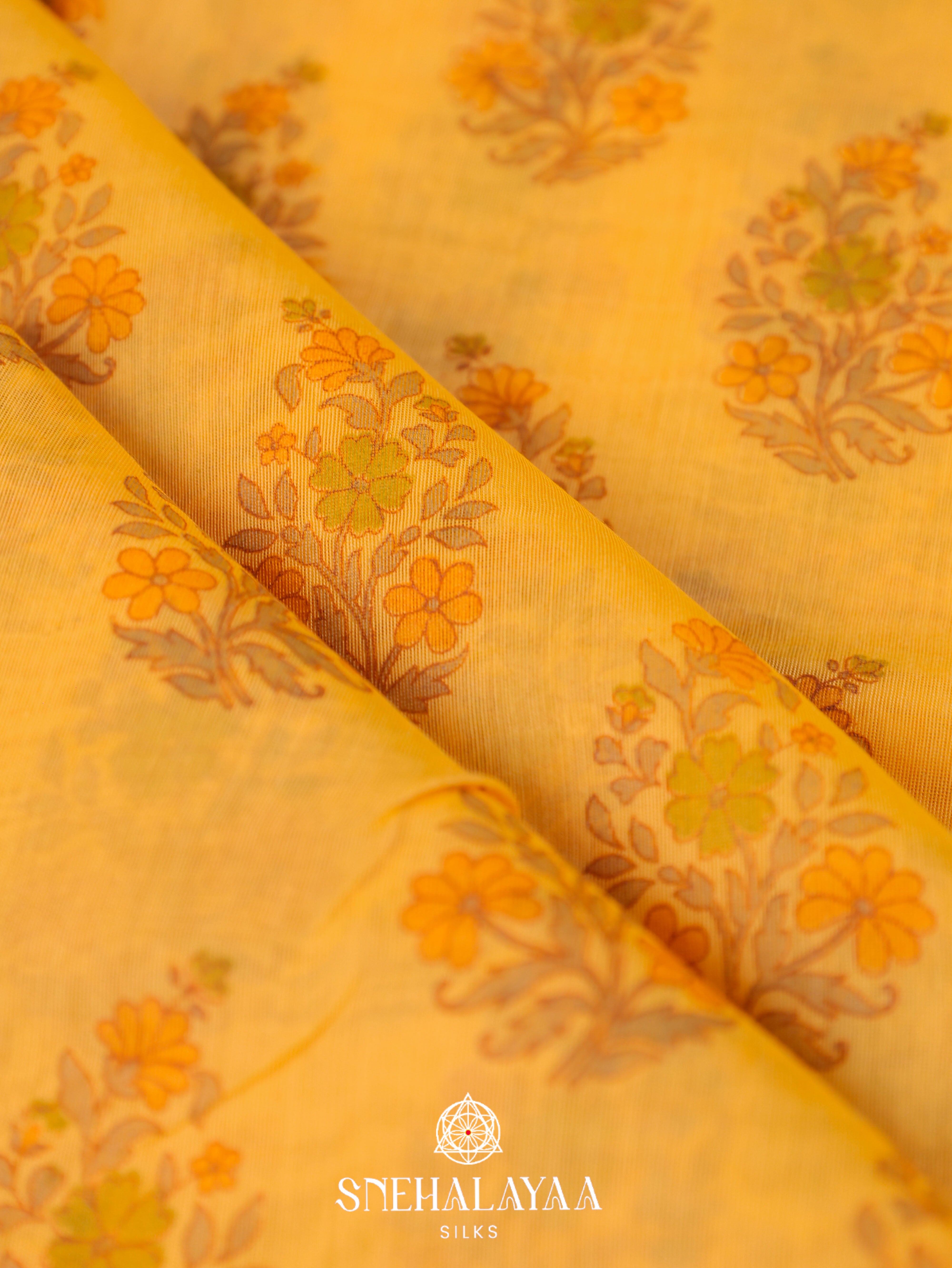 Mango Yelow Printed Linen Saree