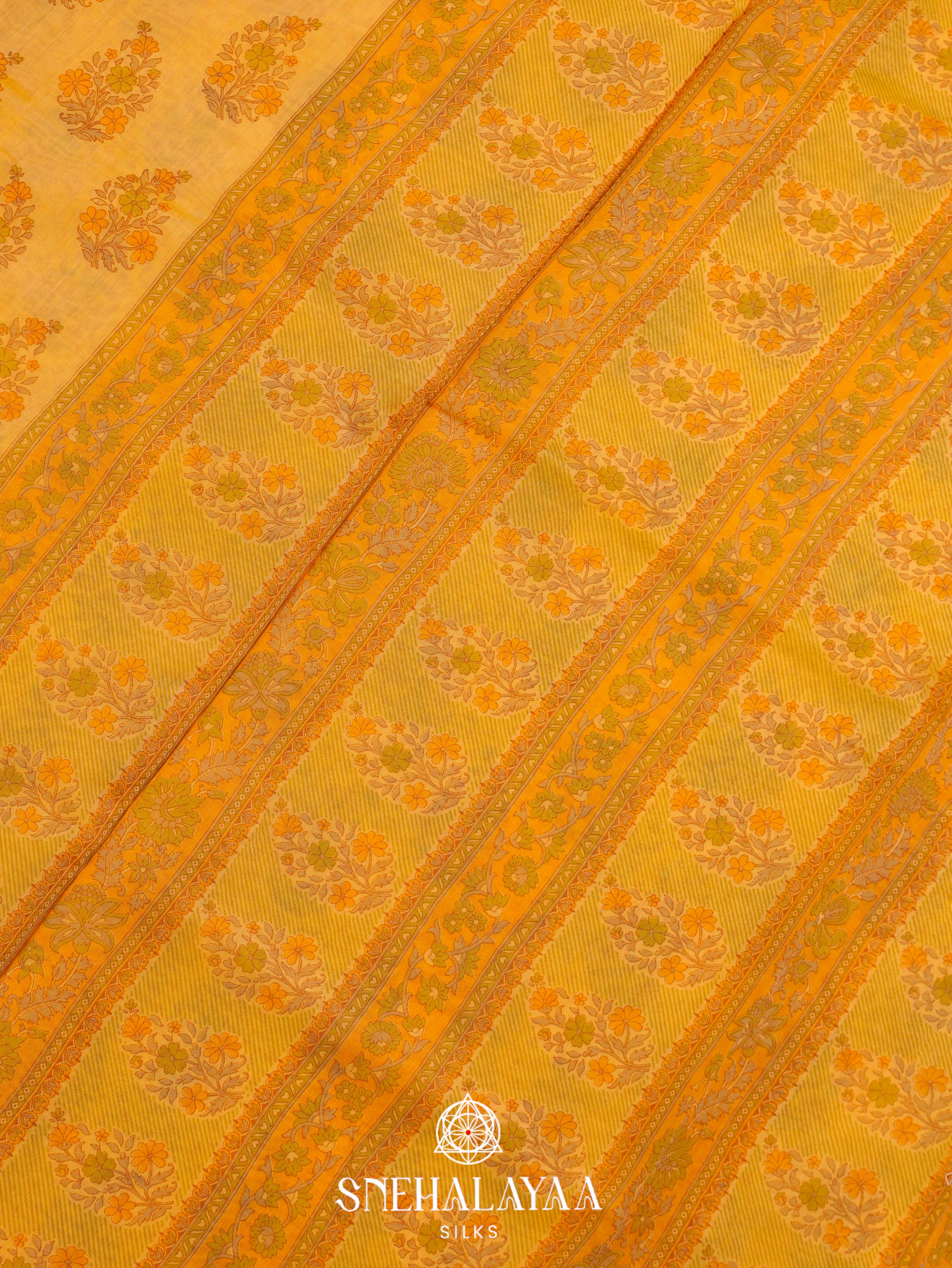 Mango Yelow Printed Linen Saree