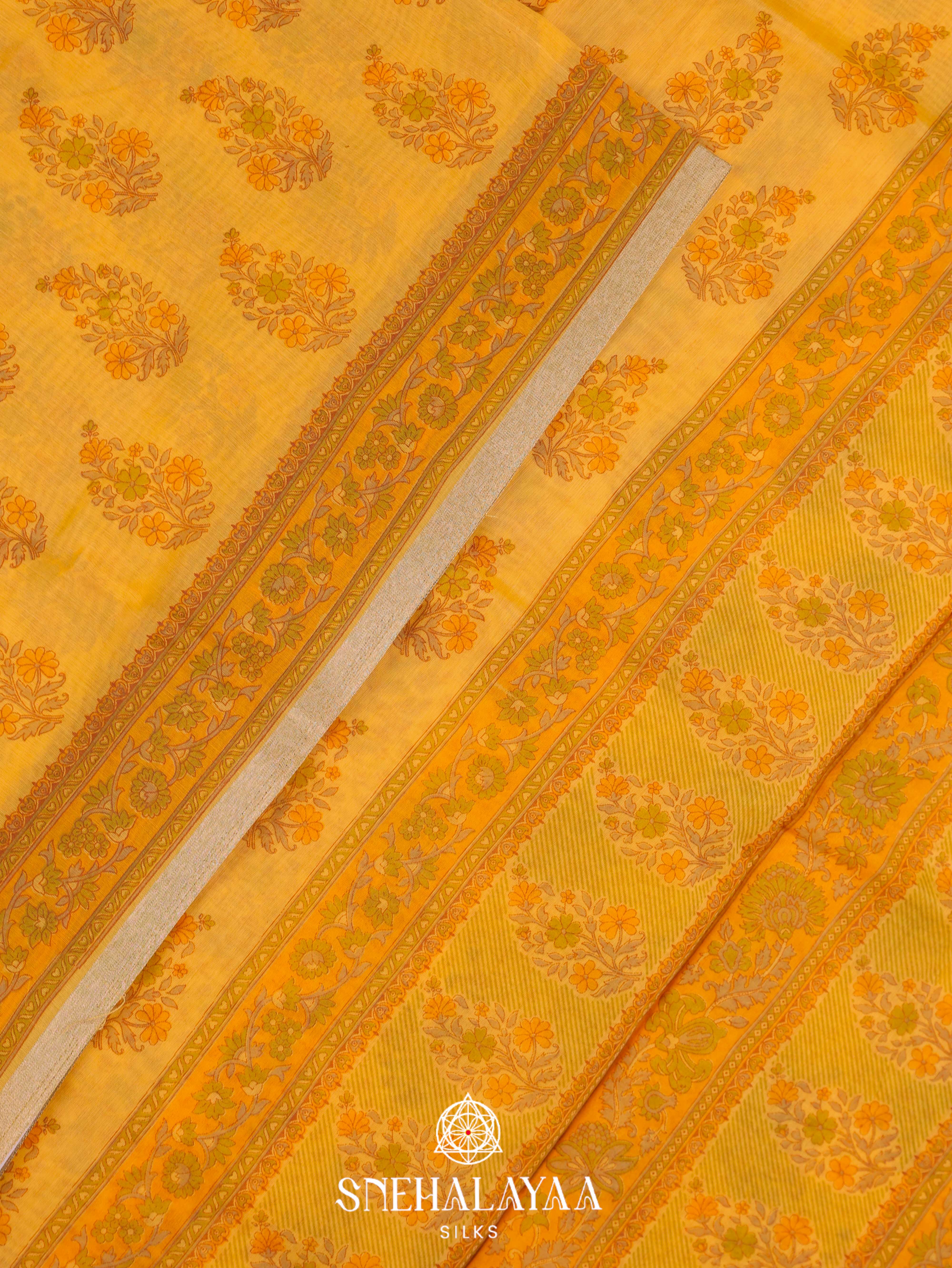 Mango Yelow Printed Linen Saree