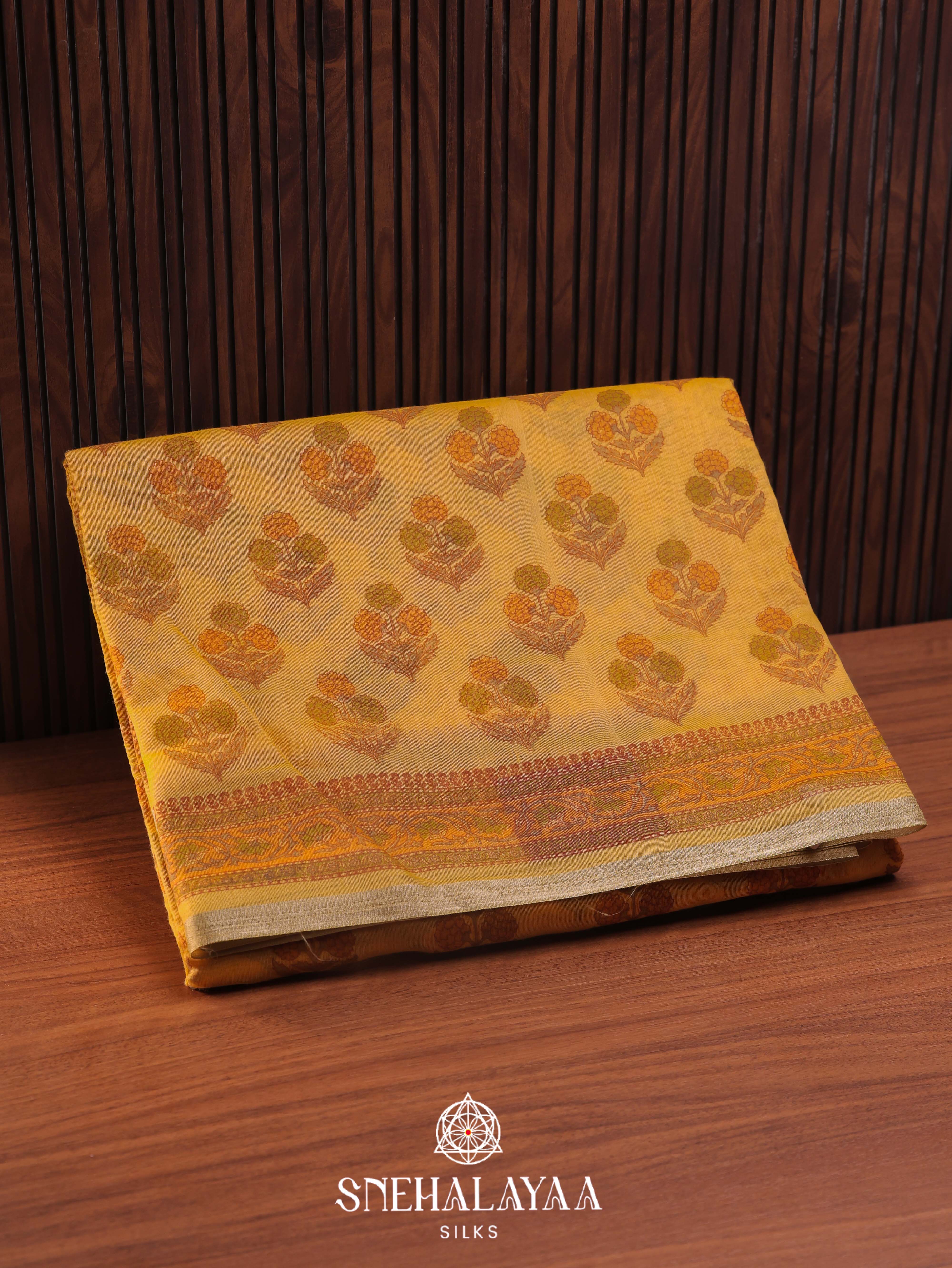 Mango Yelow Printed Linen Saree