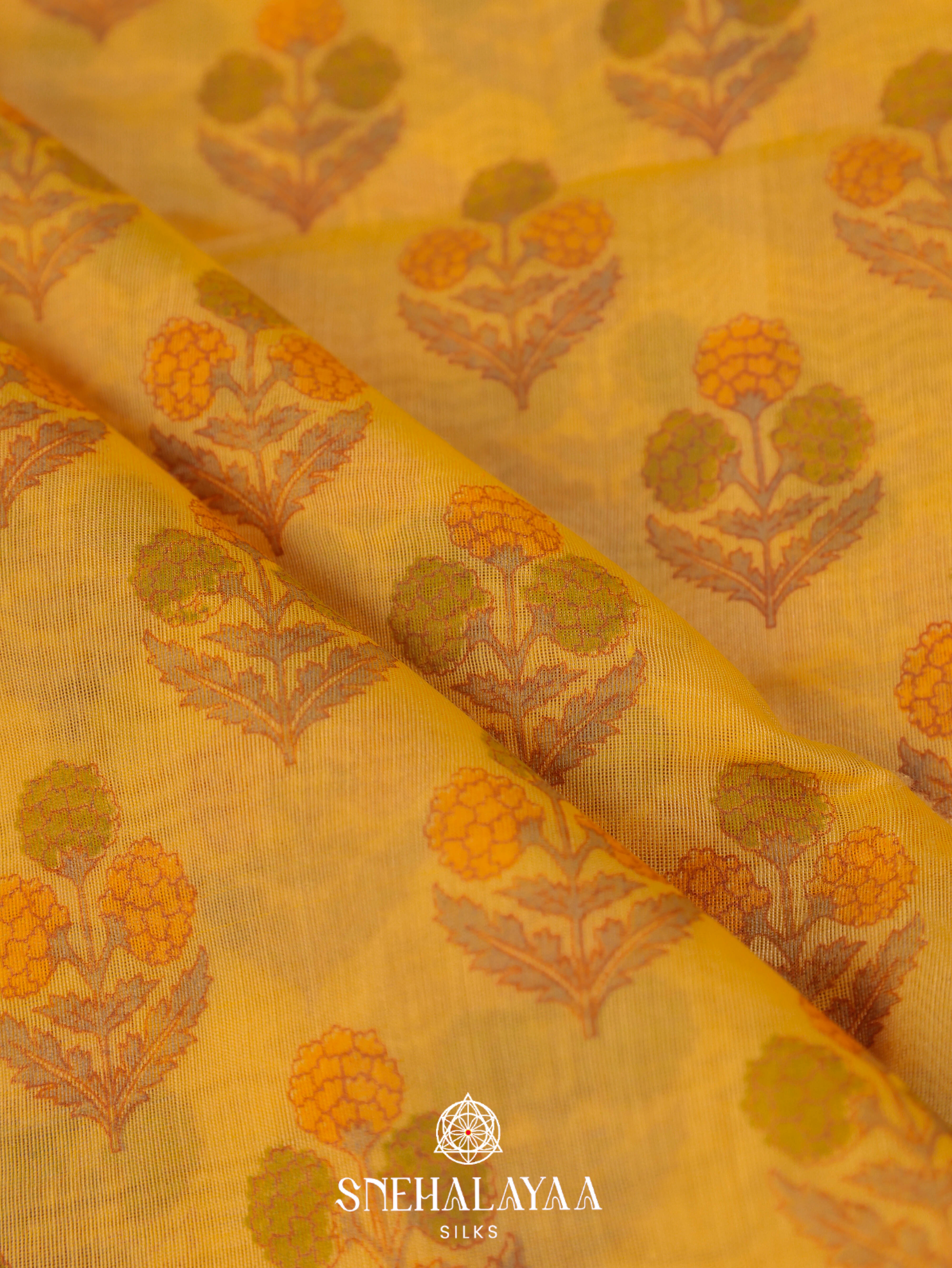 Mango Yelow Printed Linen Saree