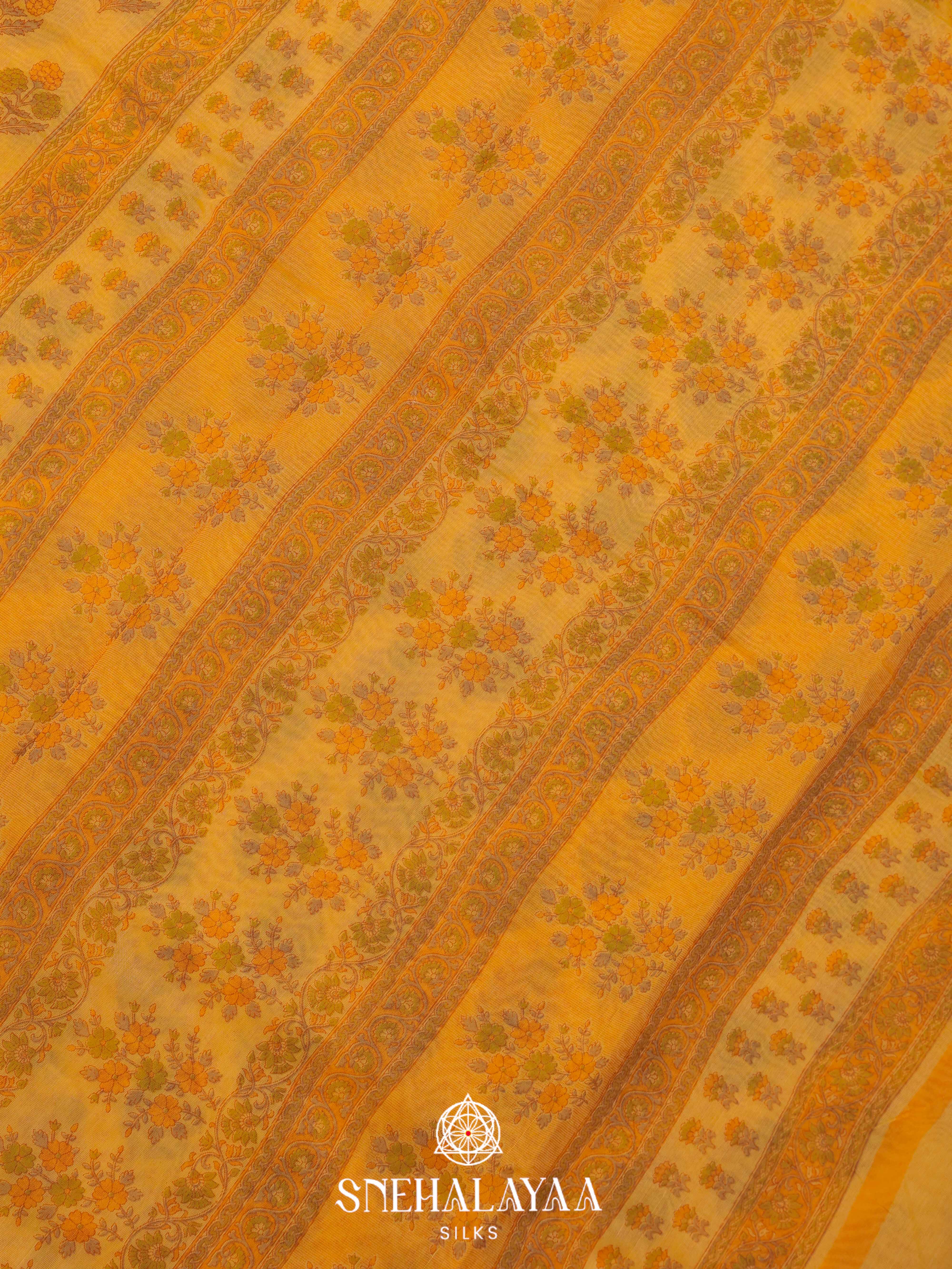 Mango Yelow Printed Linen Saree