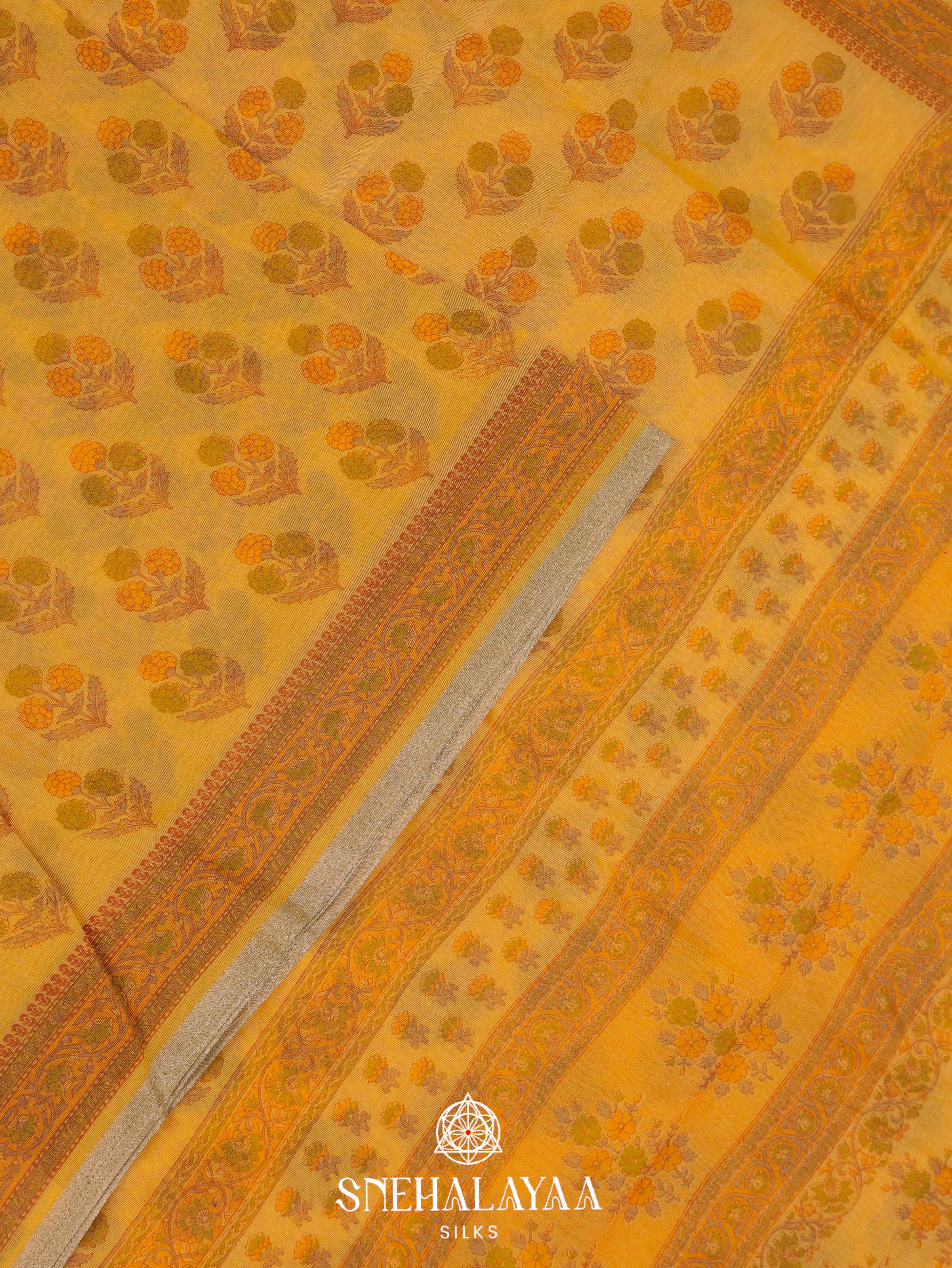 Mango Yelow Printed Linen Saree