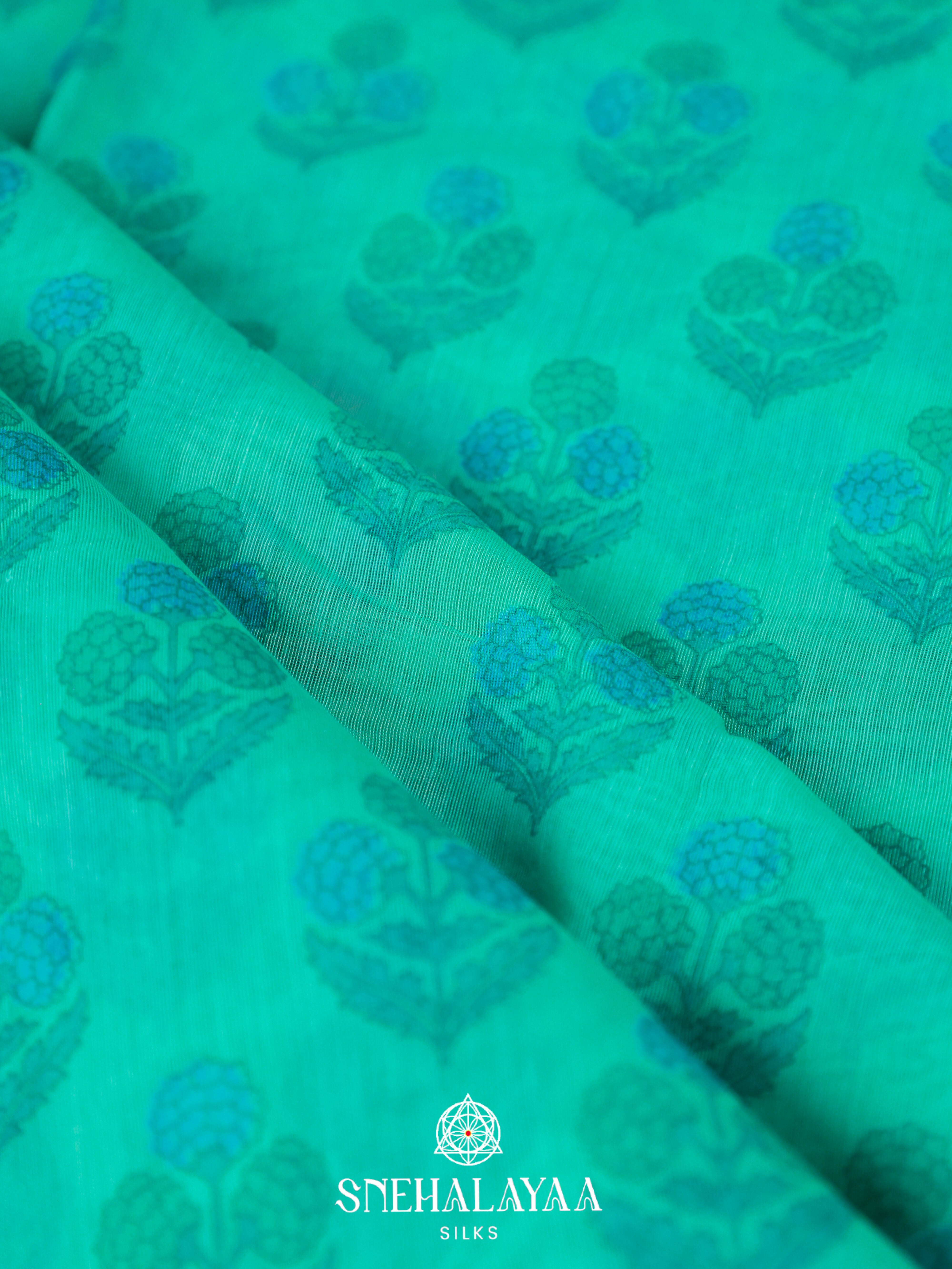 Teal Green Printed Linen Saree