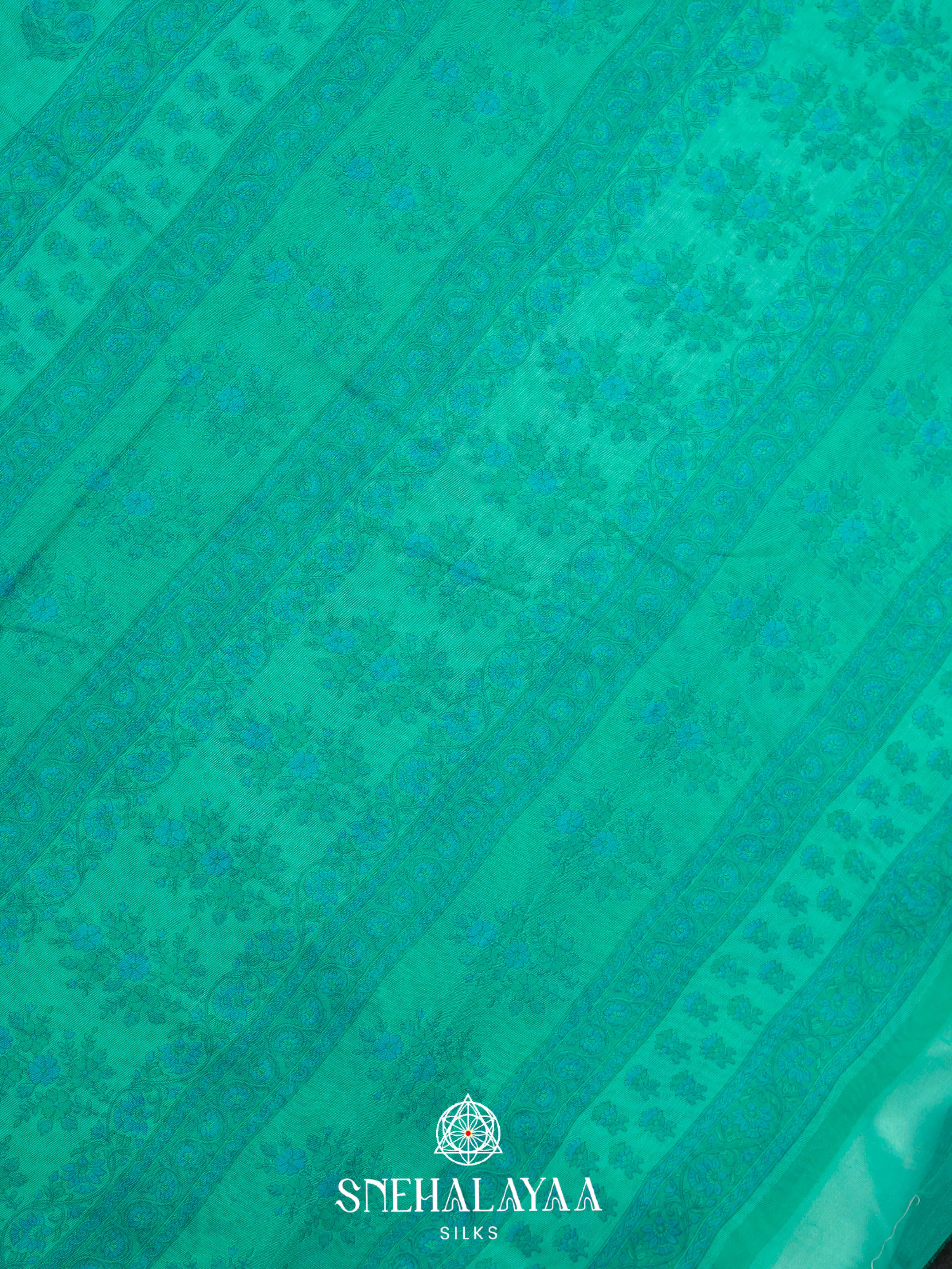 Teal Green Printed Linen Saree