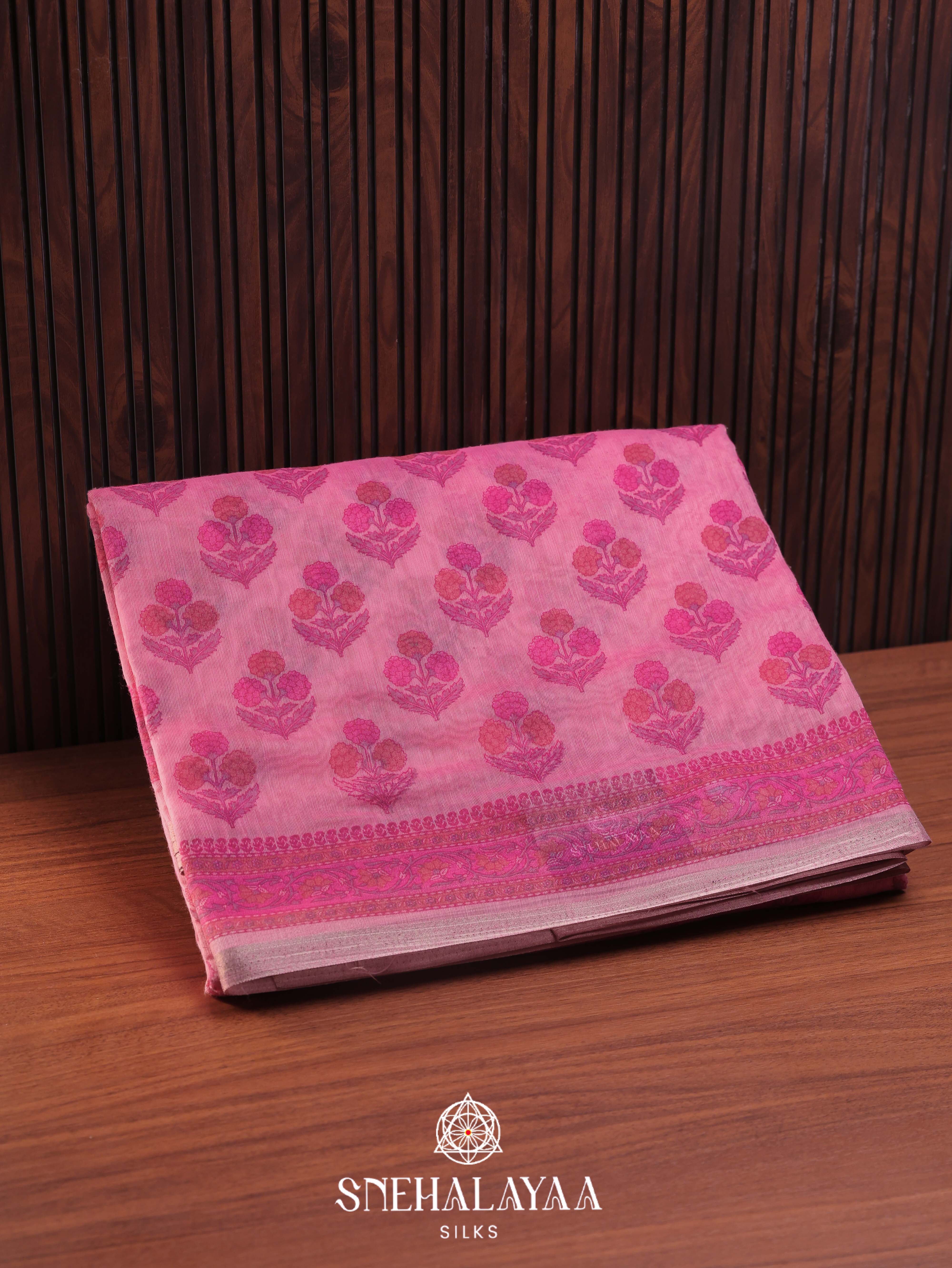 Pink Printed Linen Saree