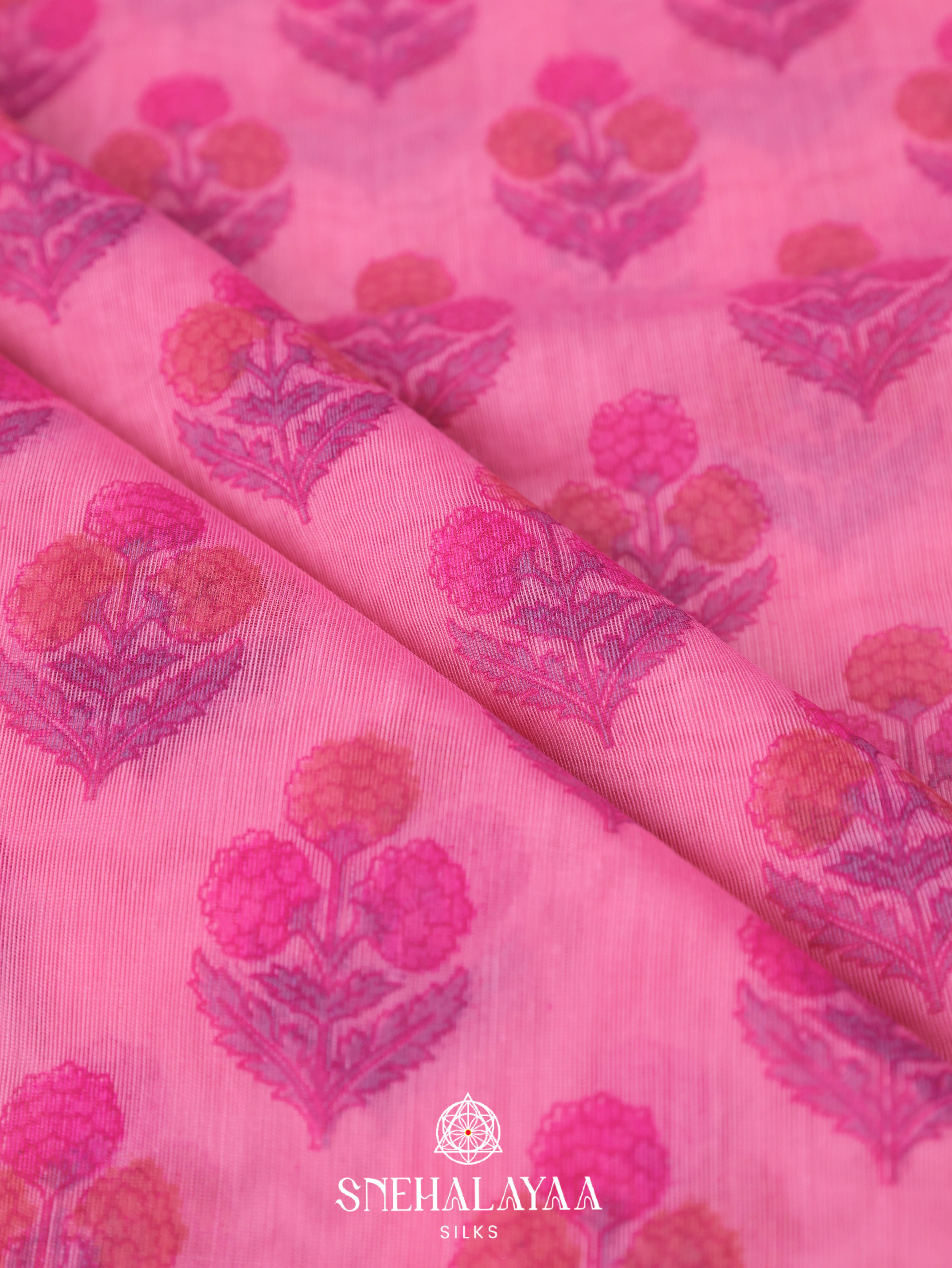 Pink Printed Linen Saree