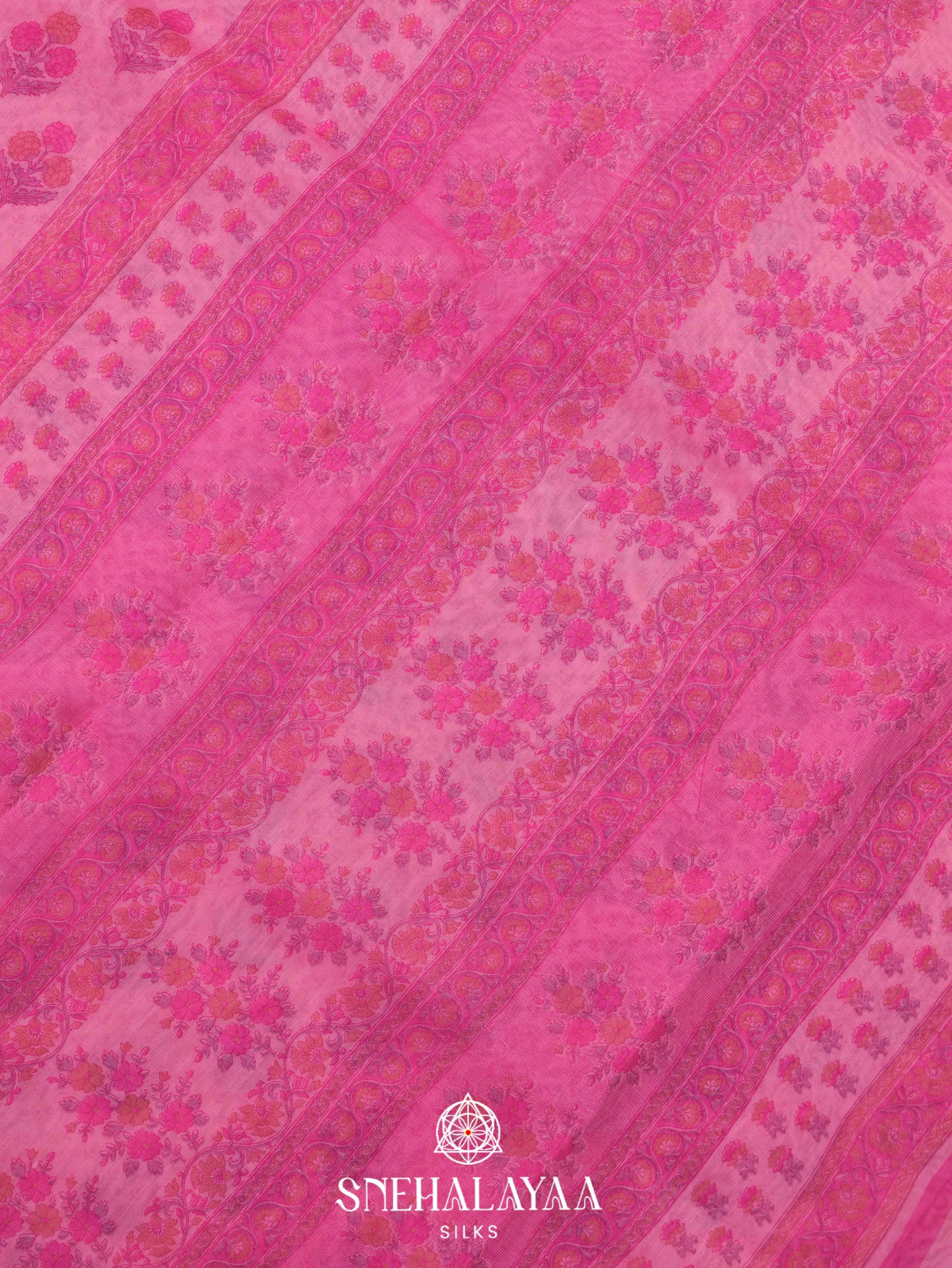 Pink Printed Linen Saree