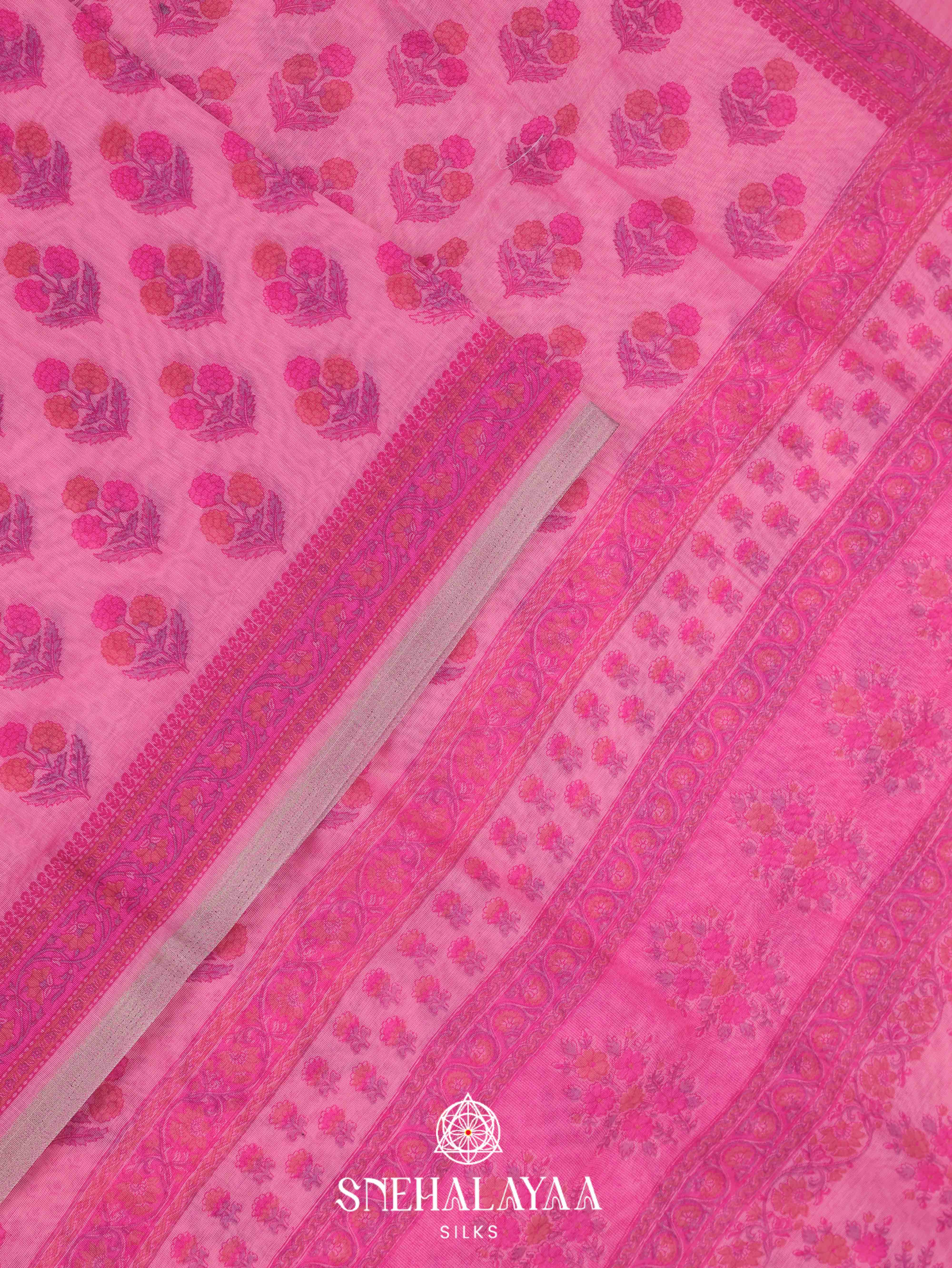 Pink Printed Linen Saree