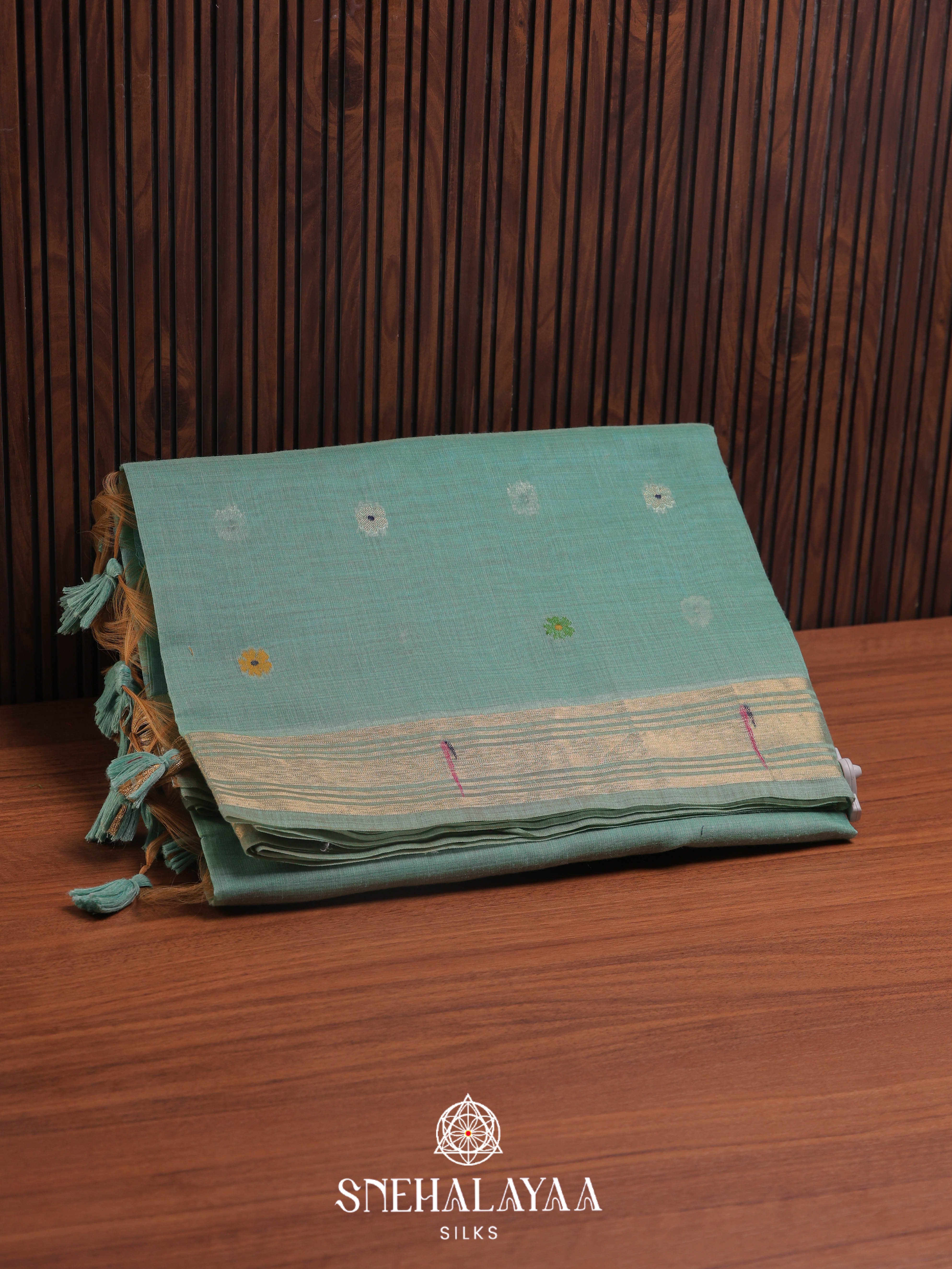 Teal Blue Munga Cotton Saree