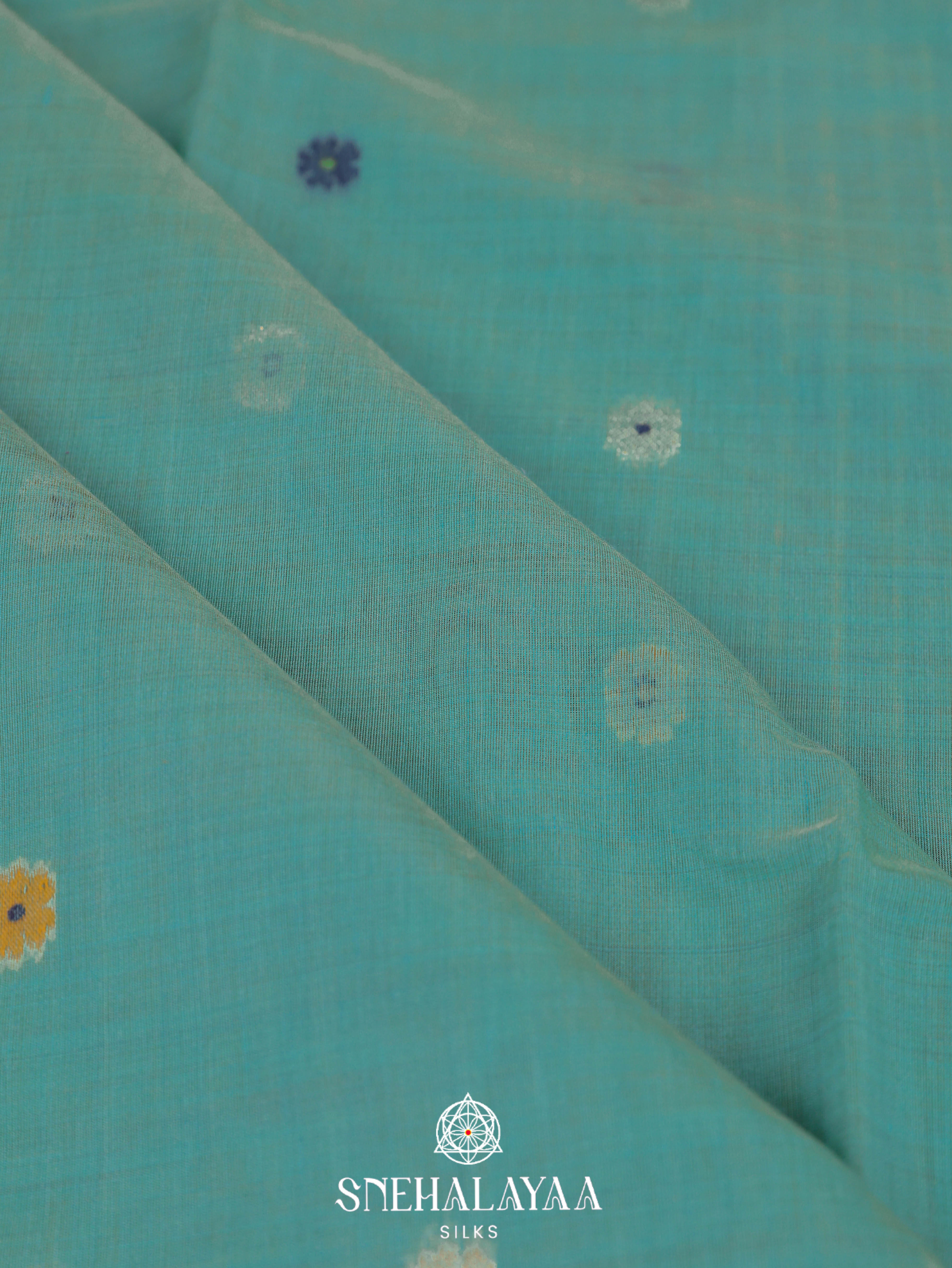 Teal Blue Munga Cotton Saree