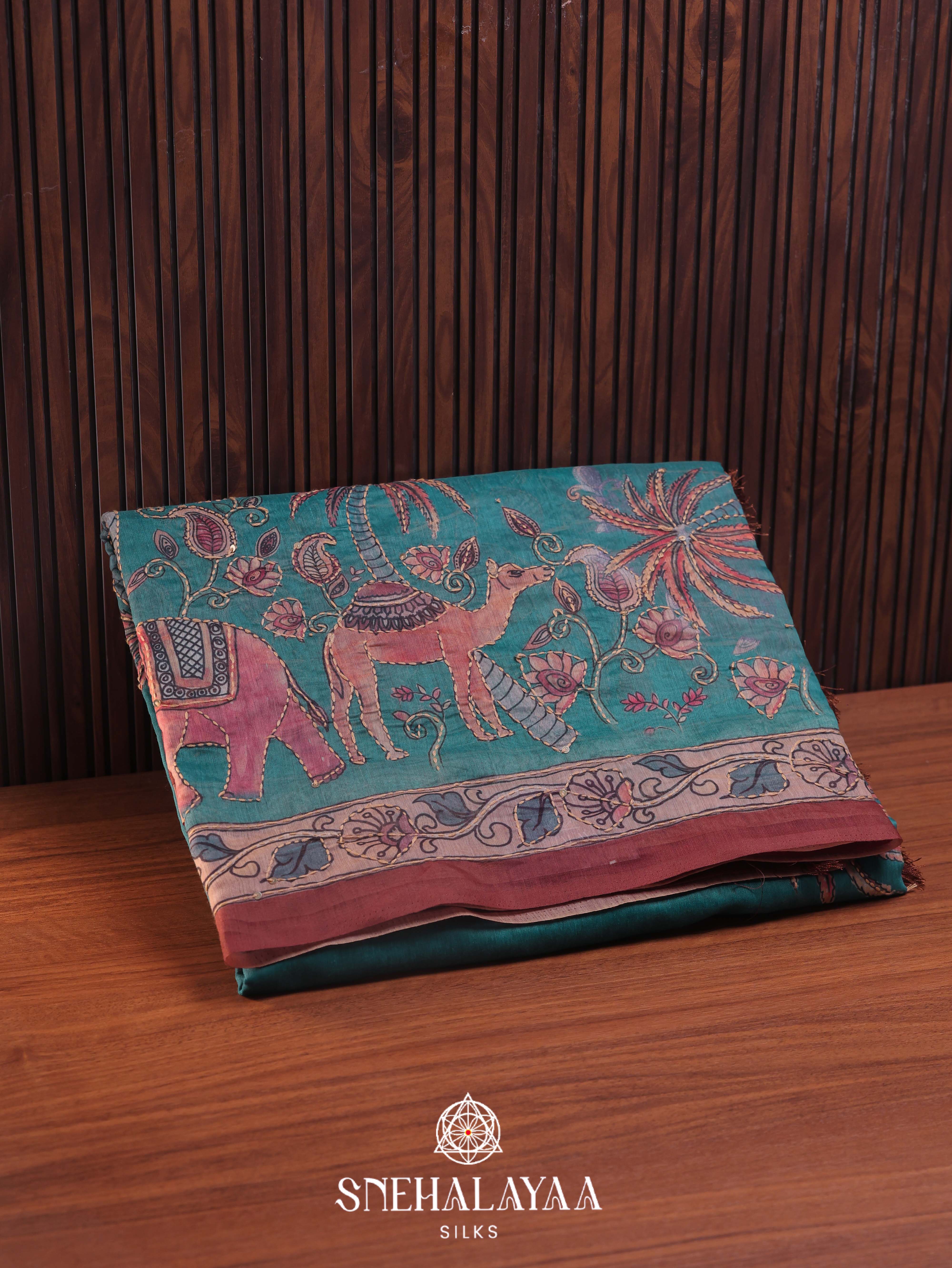 Blue Linen Embroidery Saree