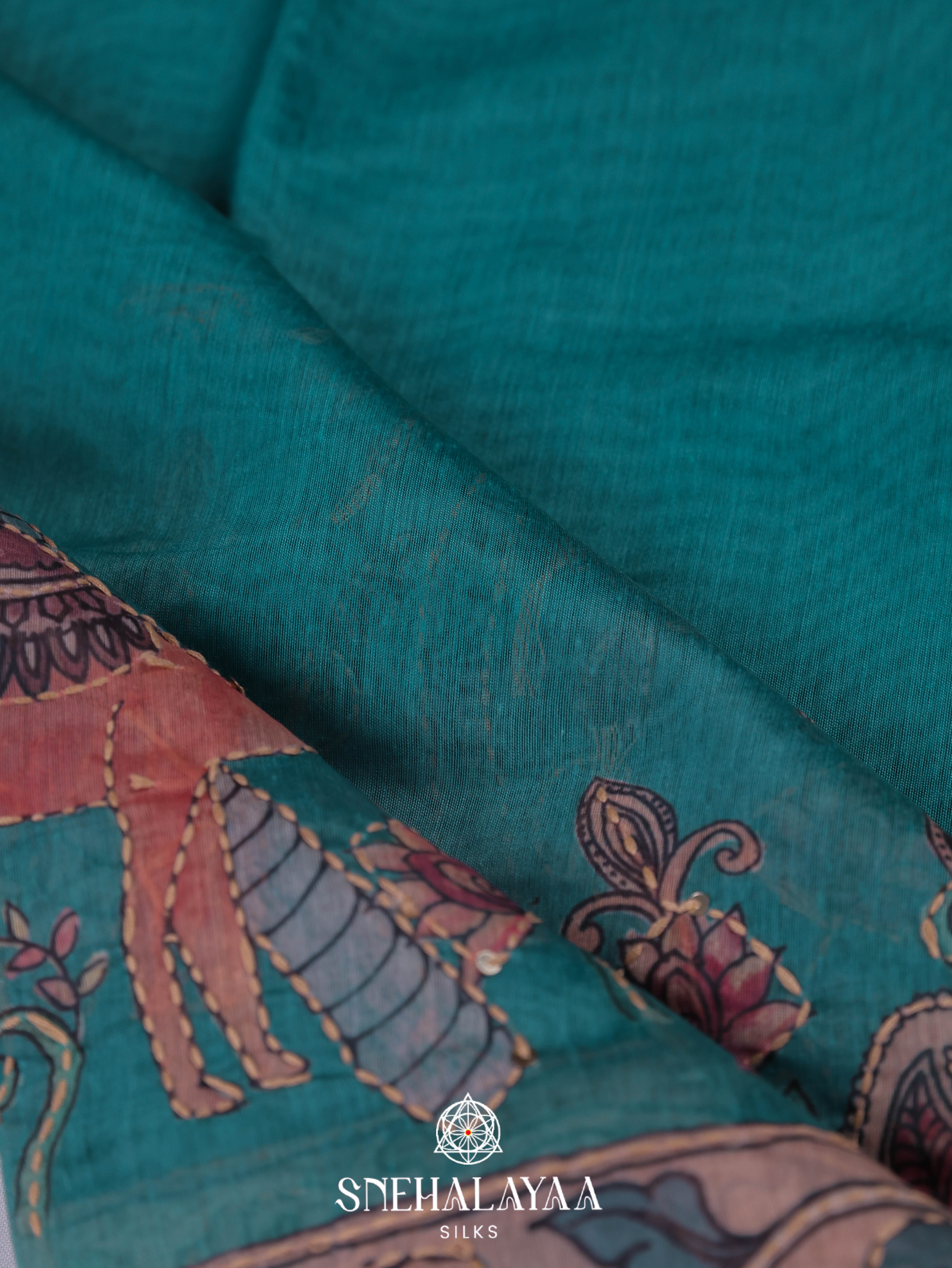 Blue Linen Embroidery Saree