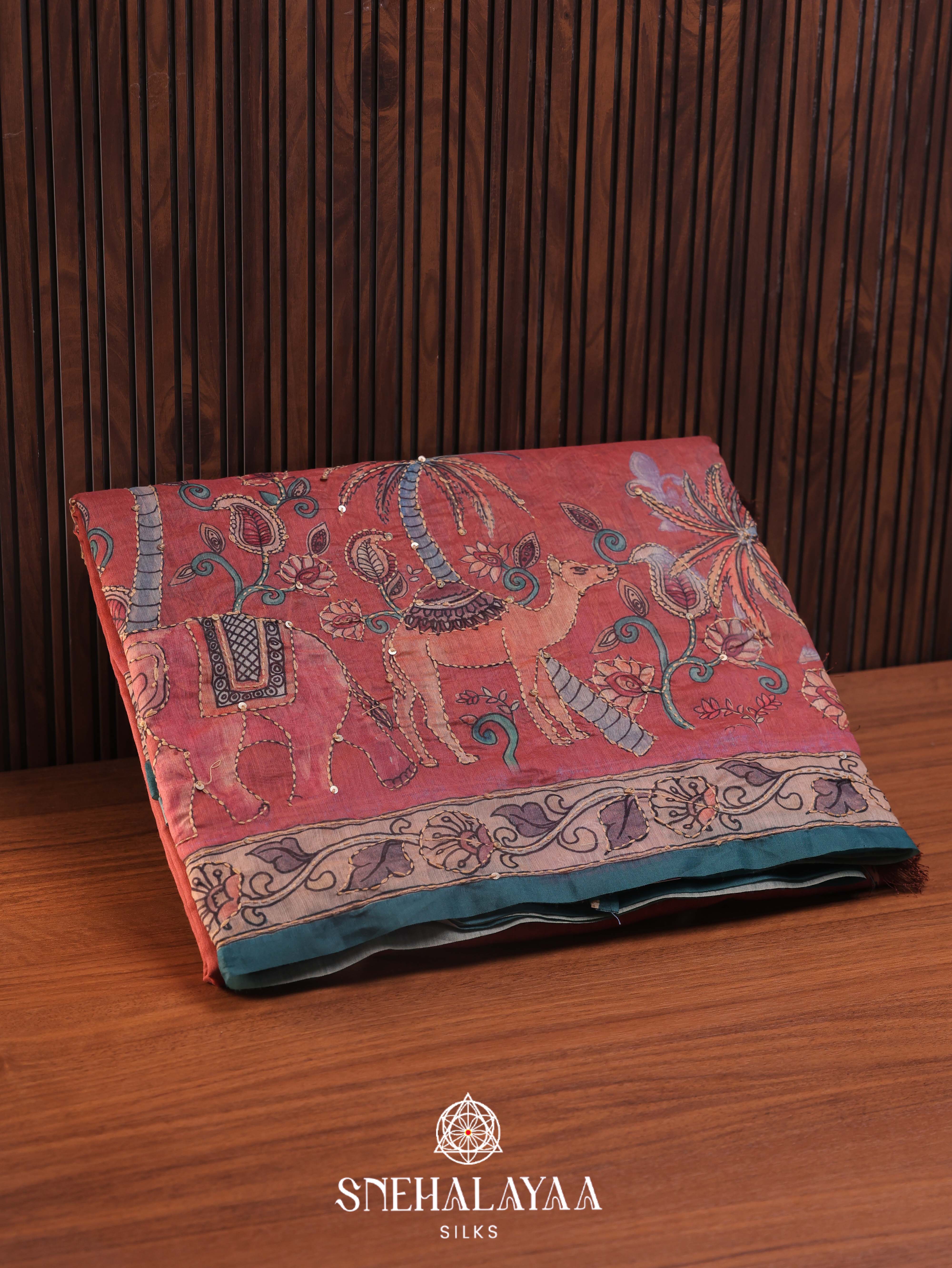 Pink Linen Embroidery Saree