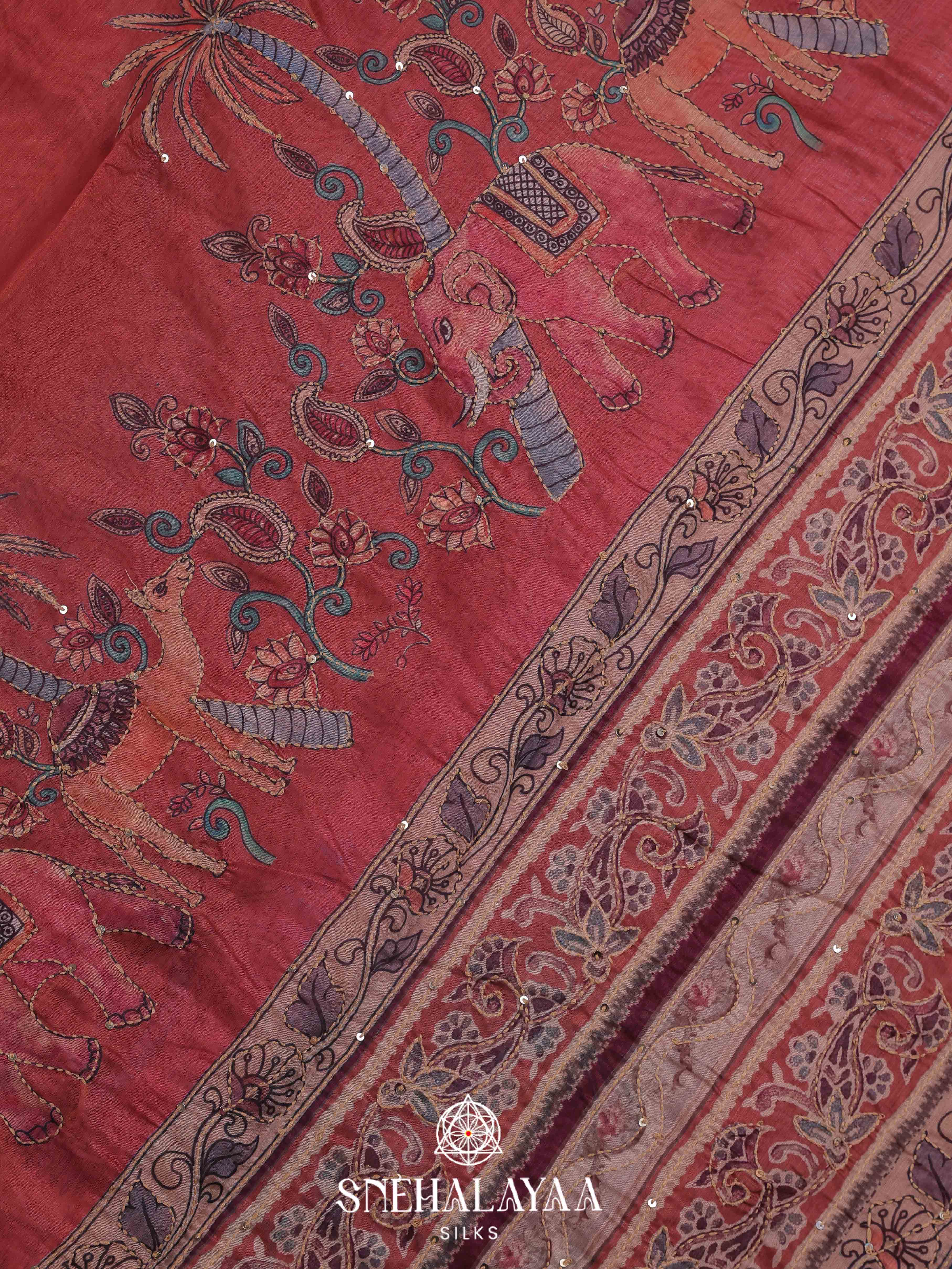 Pink Linen Embroidery Saree