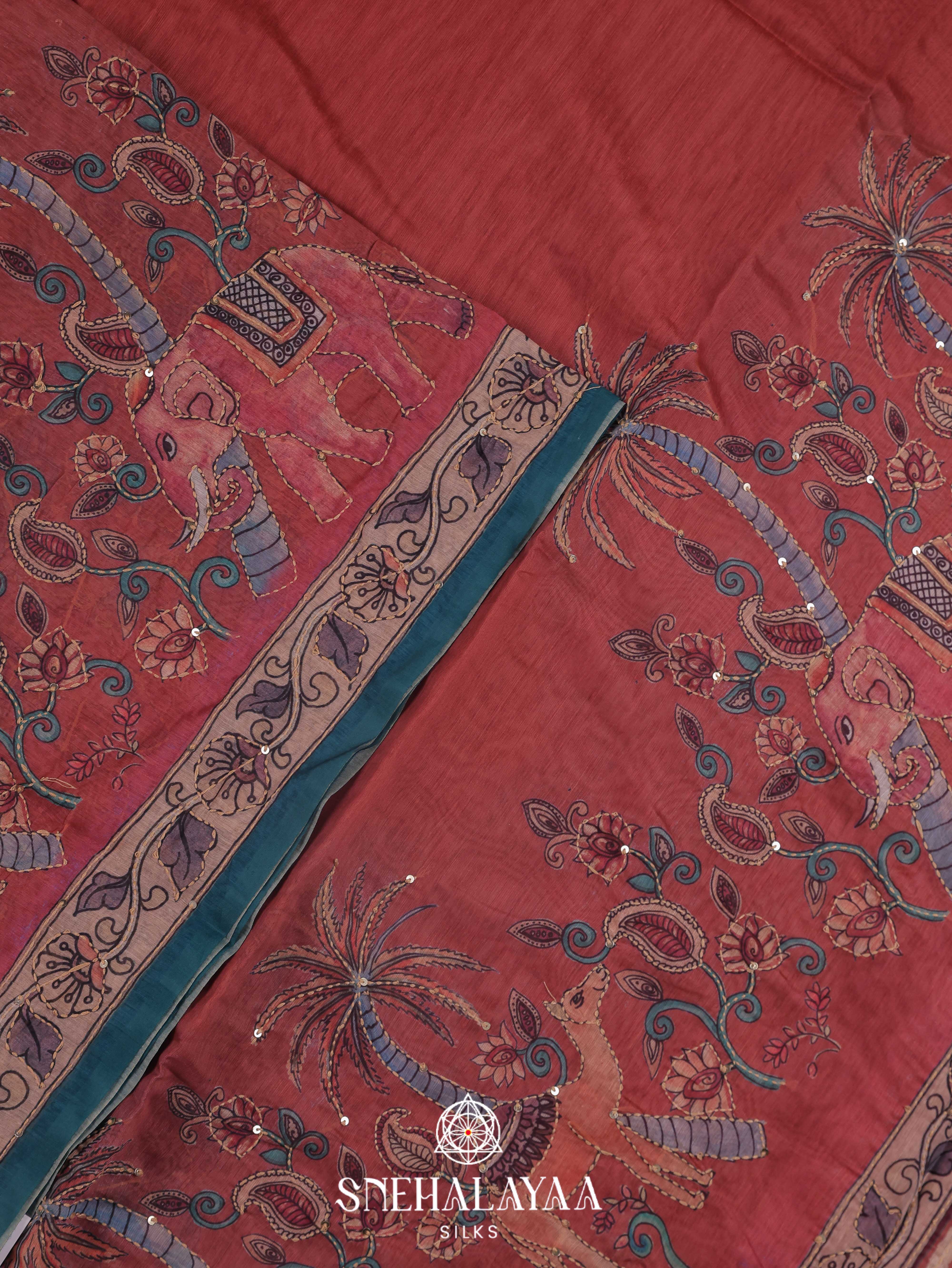 Pink Linen Embroidery Saree