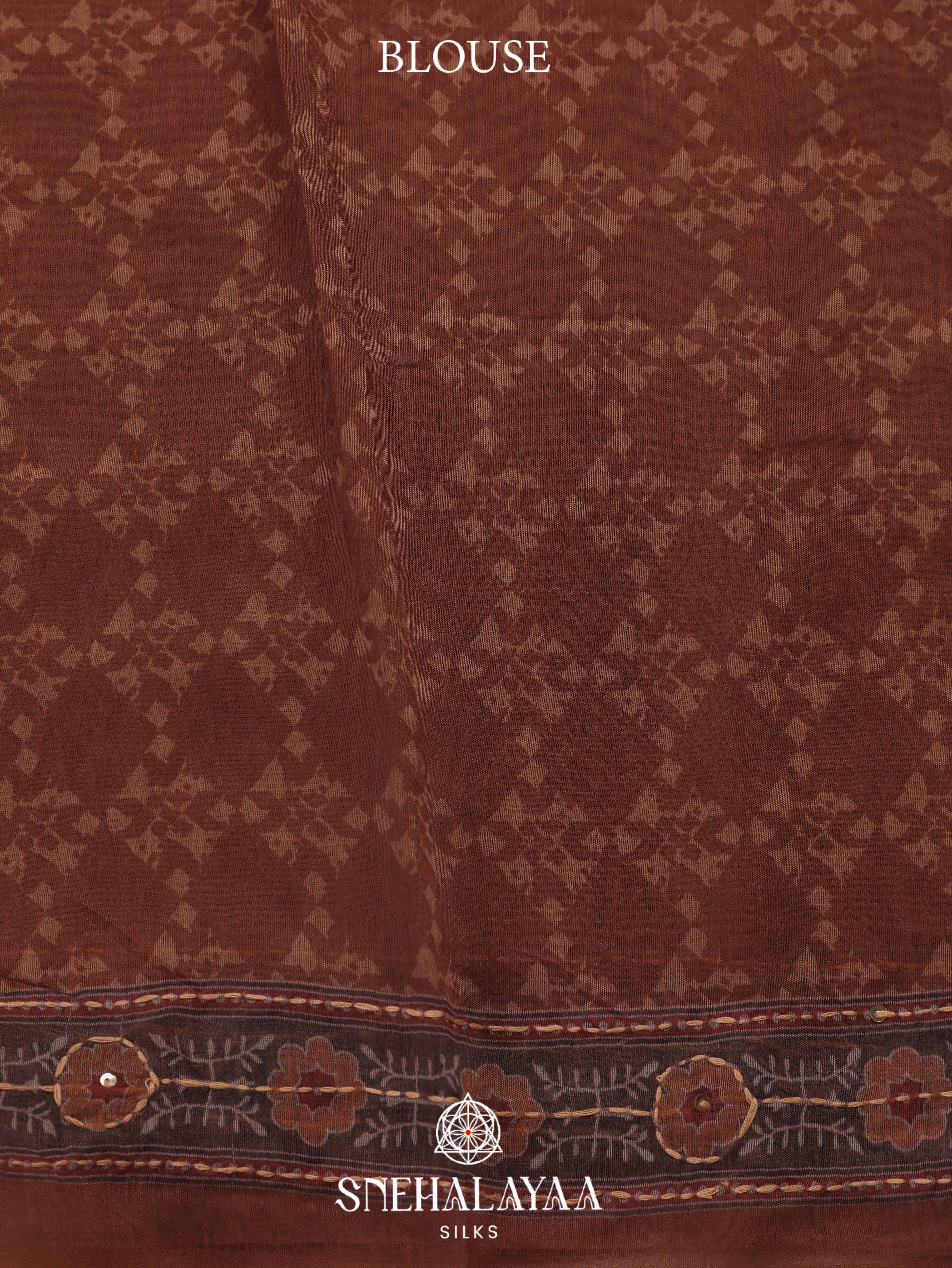 Brown Linen Embroidery Saree