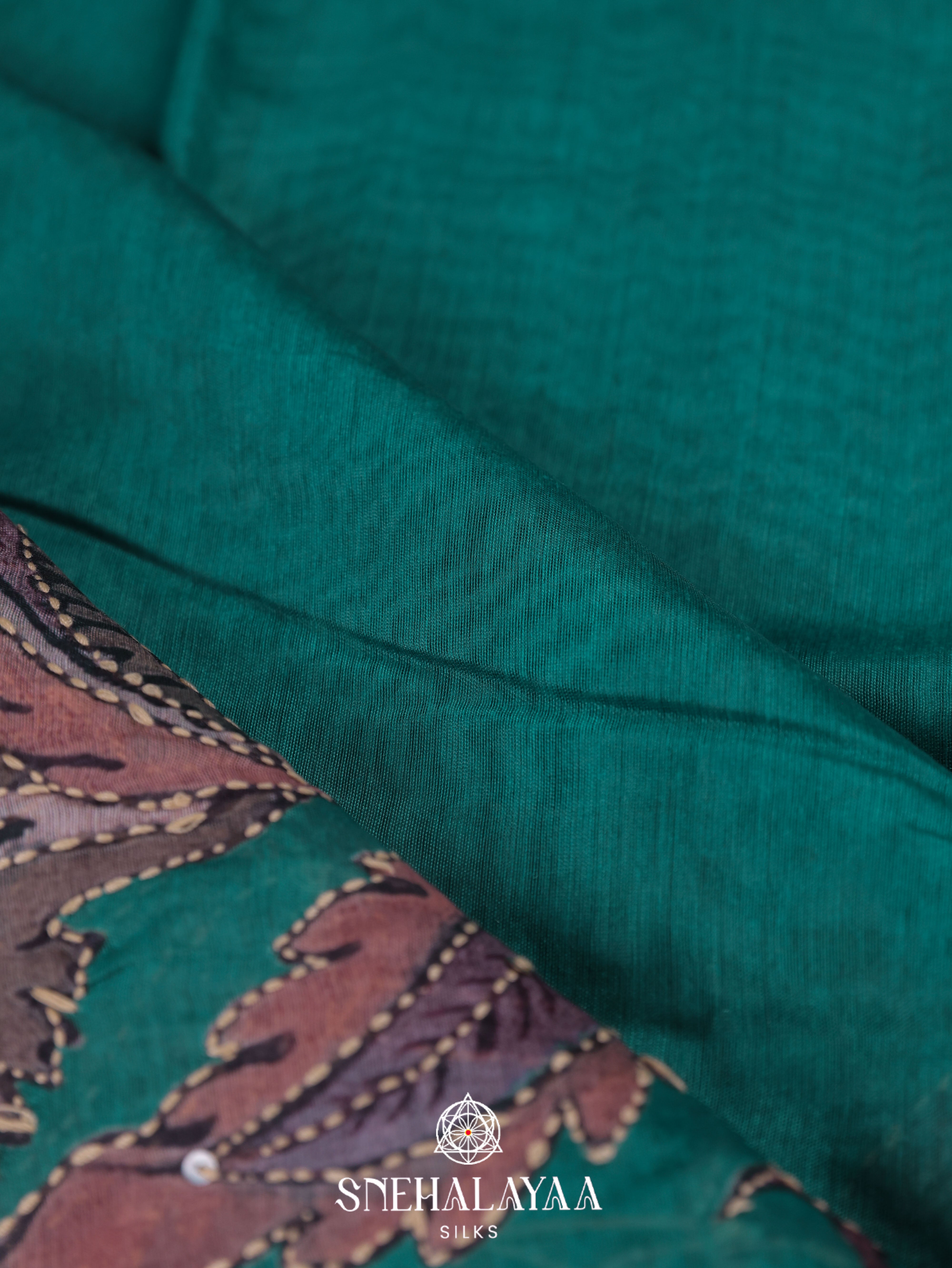 Sea Green Linen Embroidery Saree