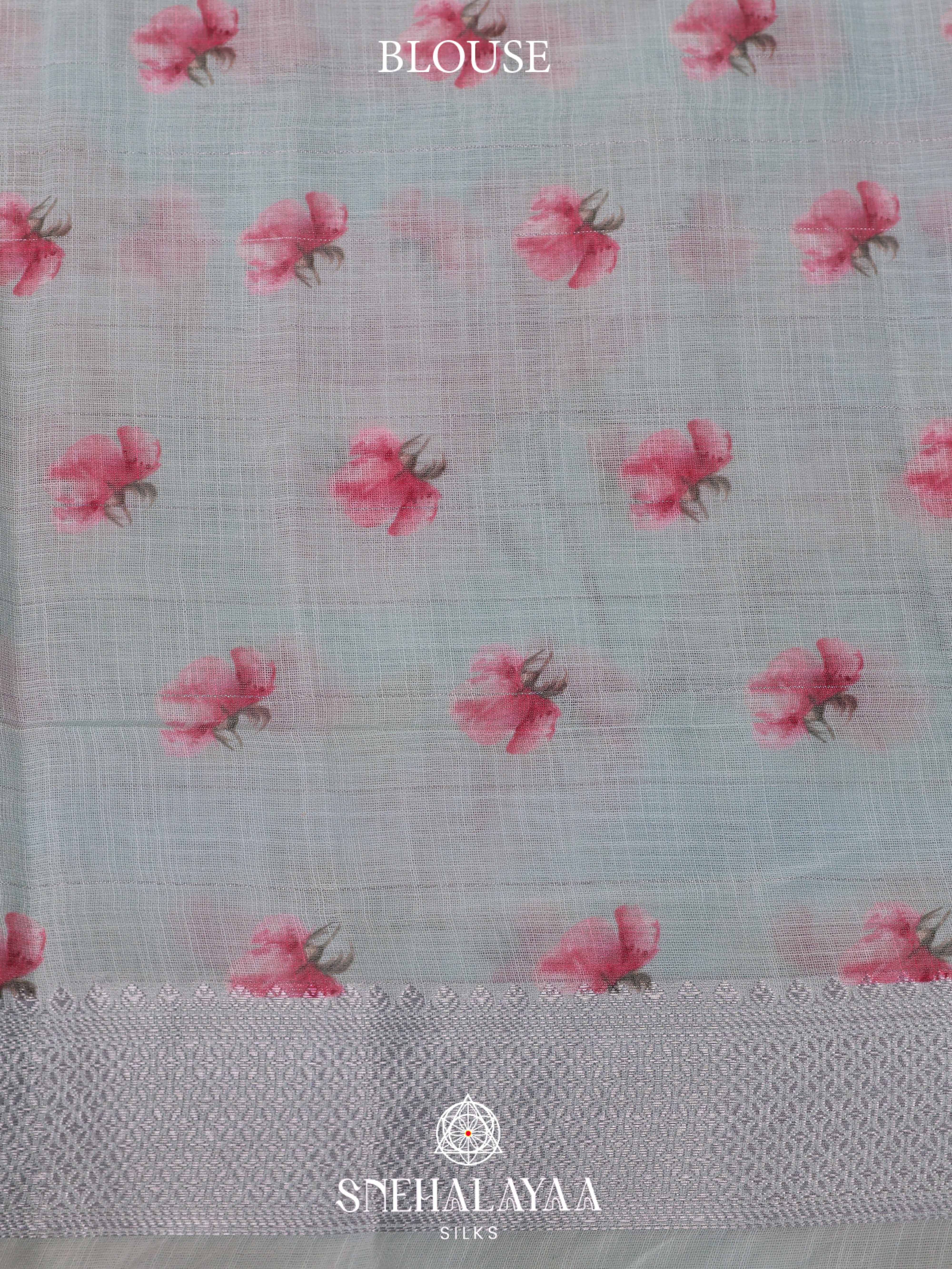 Pale Blue Printed Linen Saree