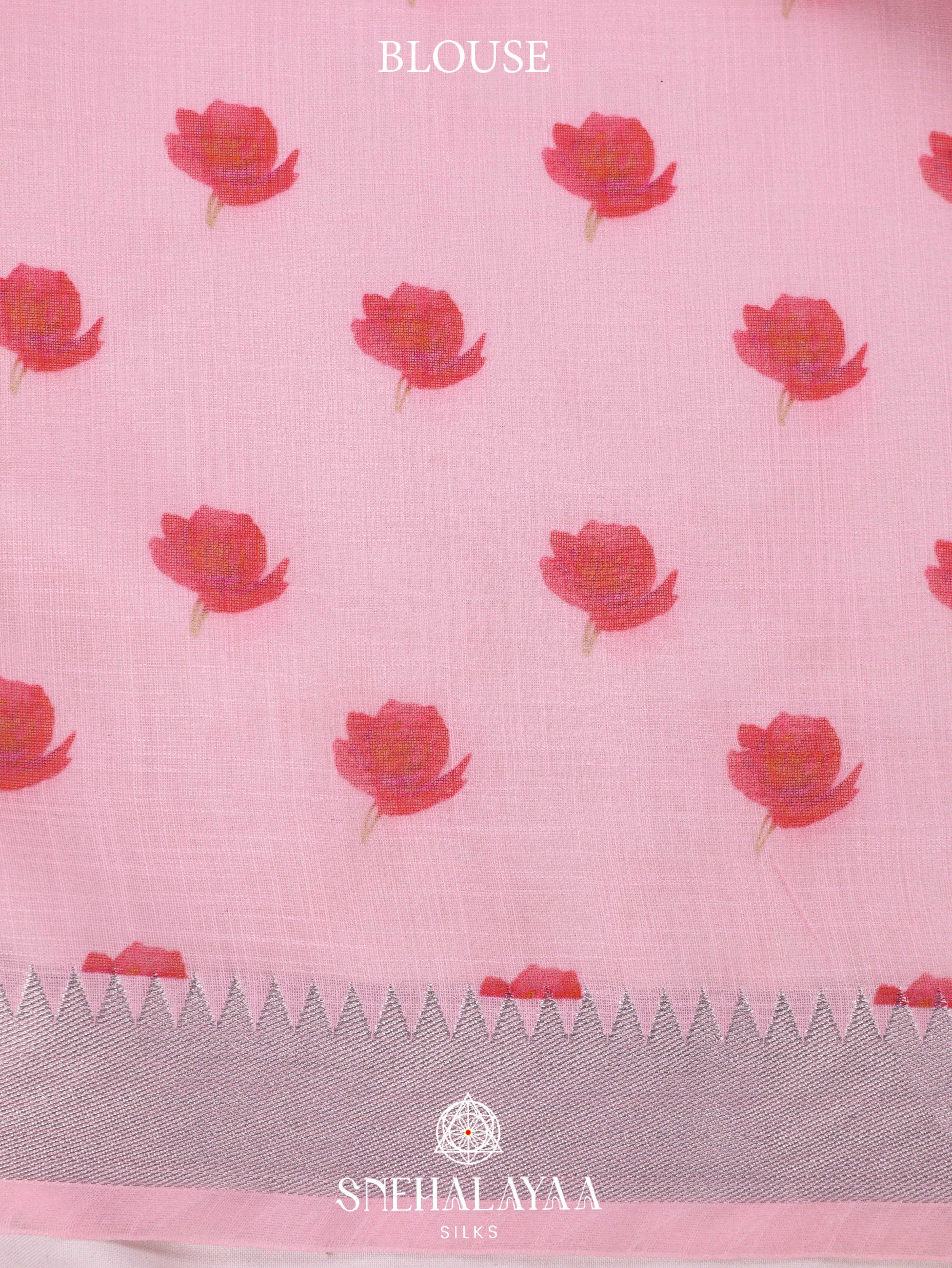 Pink Printed Linen Saree
