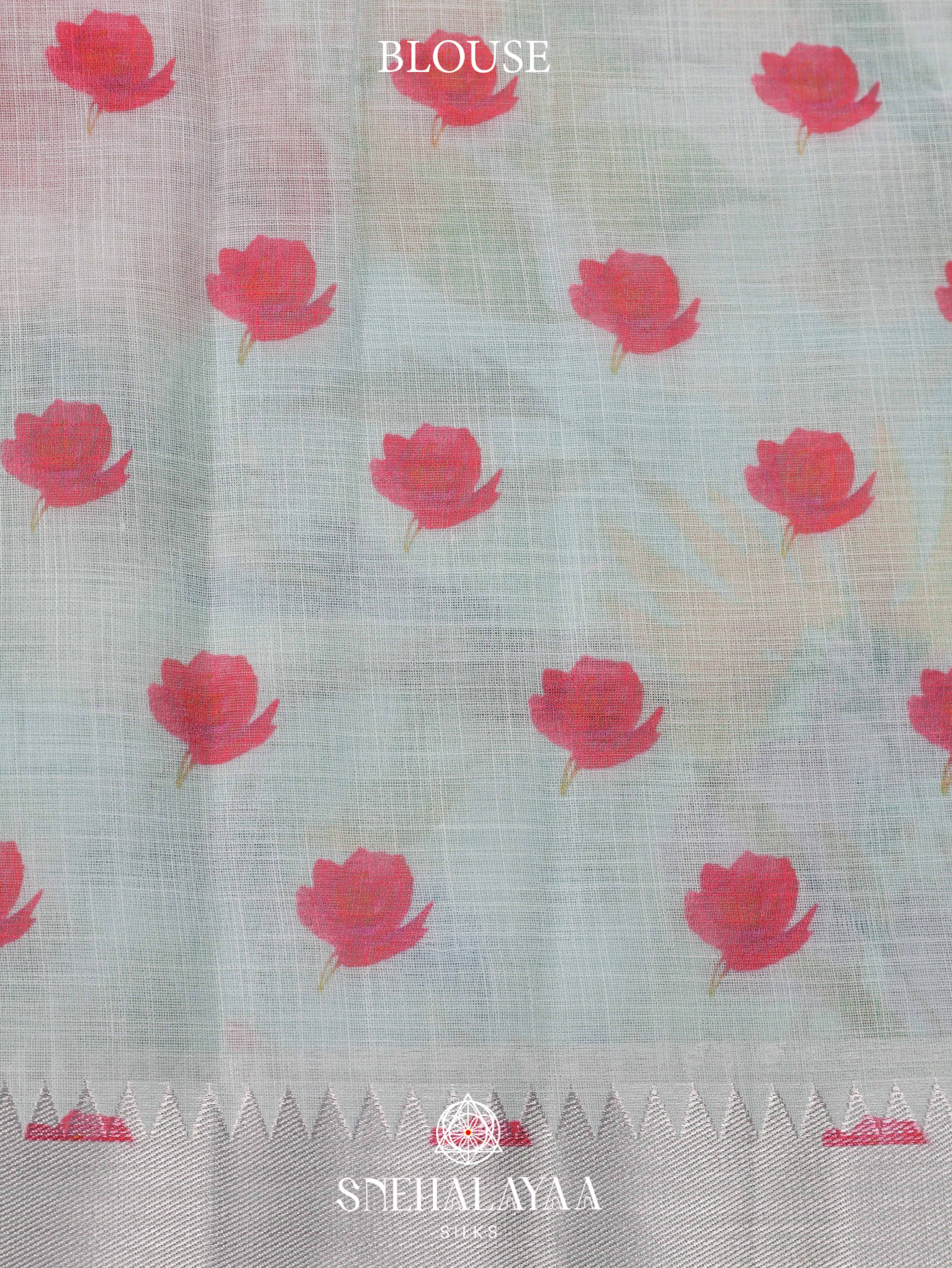 Mint Blue Printed Linen Saree