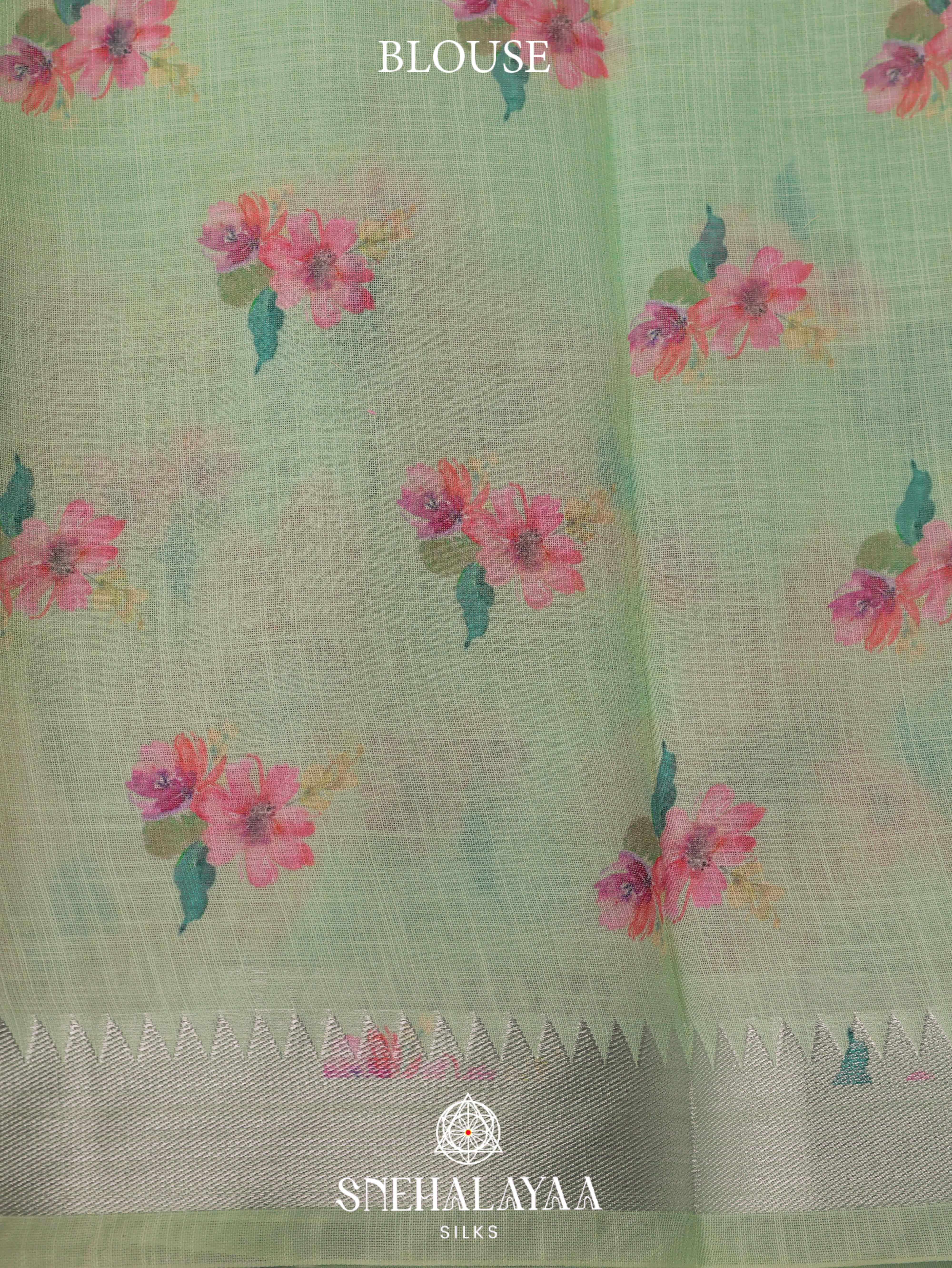 Pista Green Printed Linen Saree