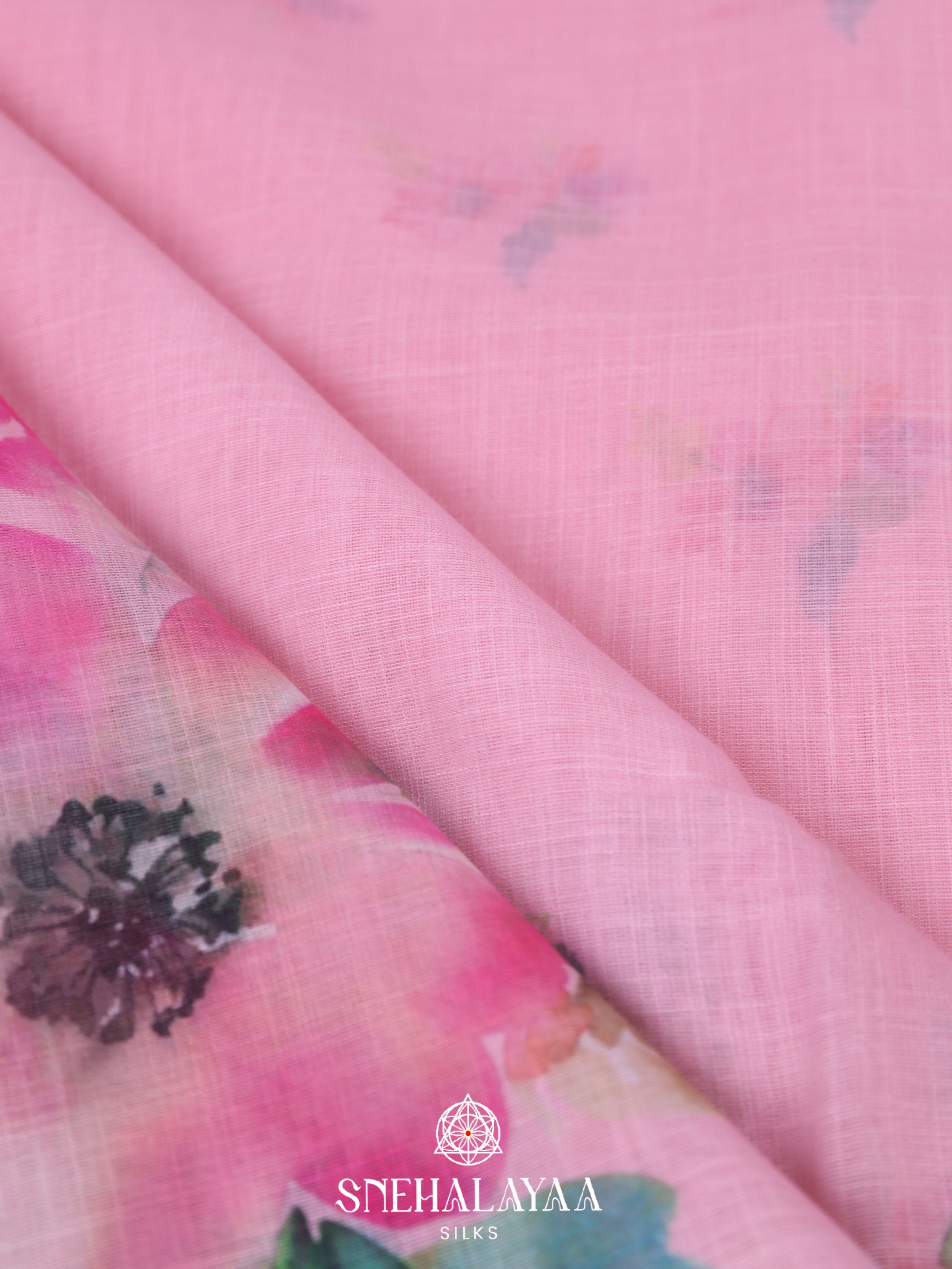 Pink Printed Linen Saree
