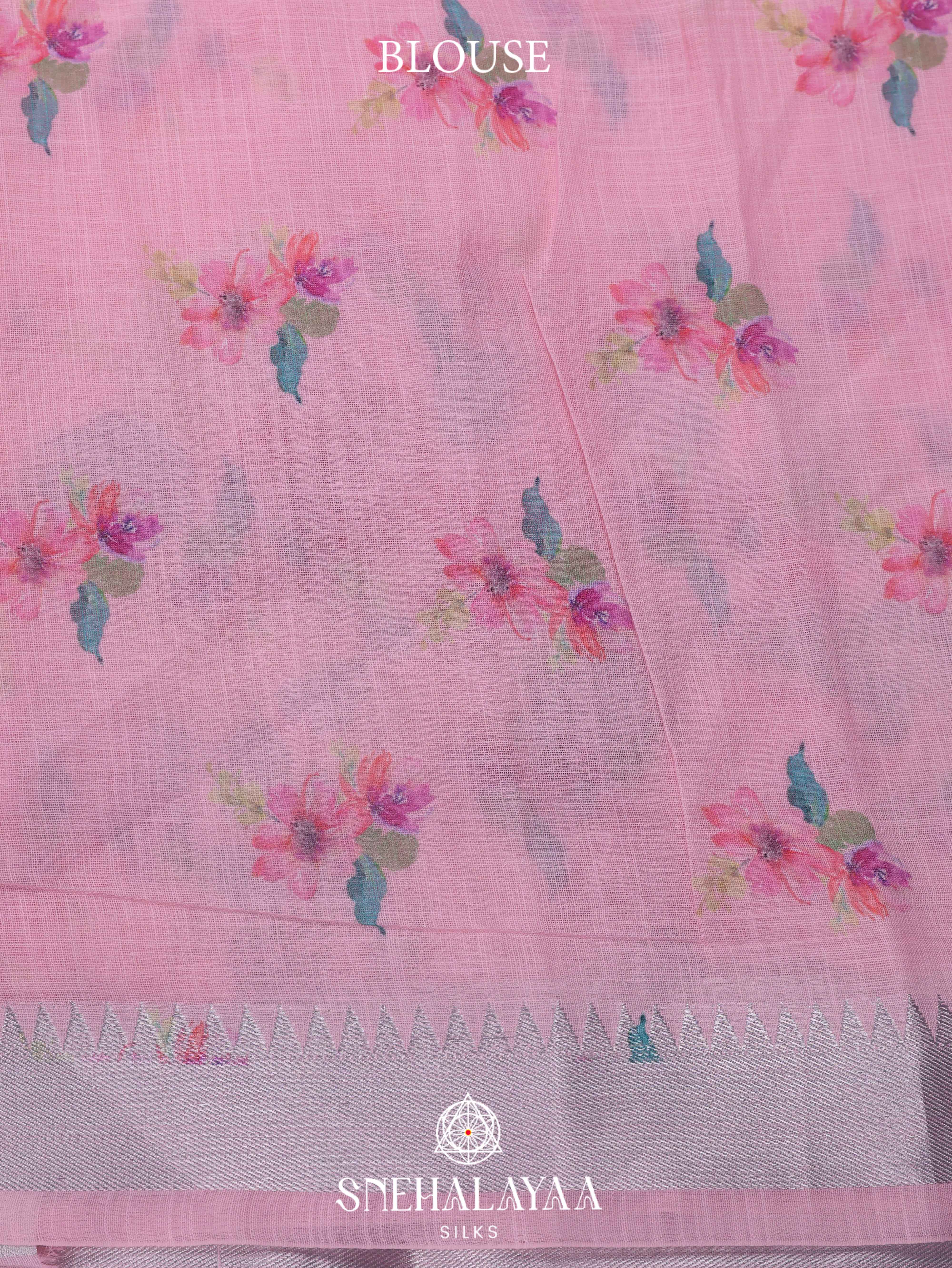 Pink Printed Linen Saree