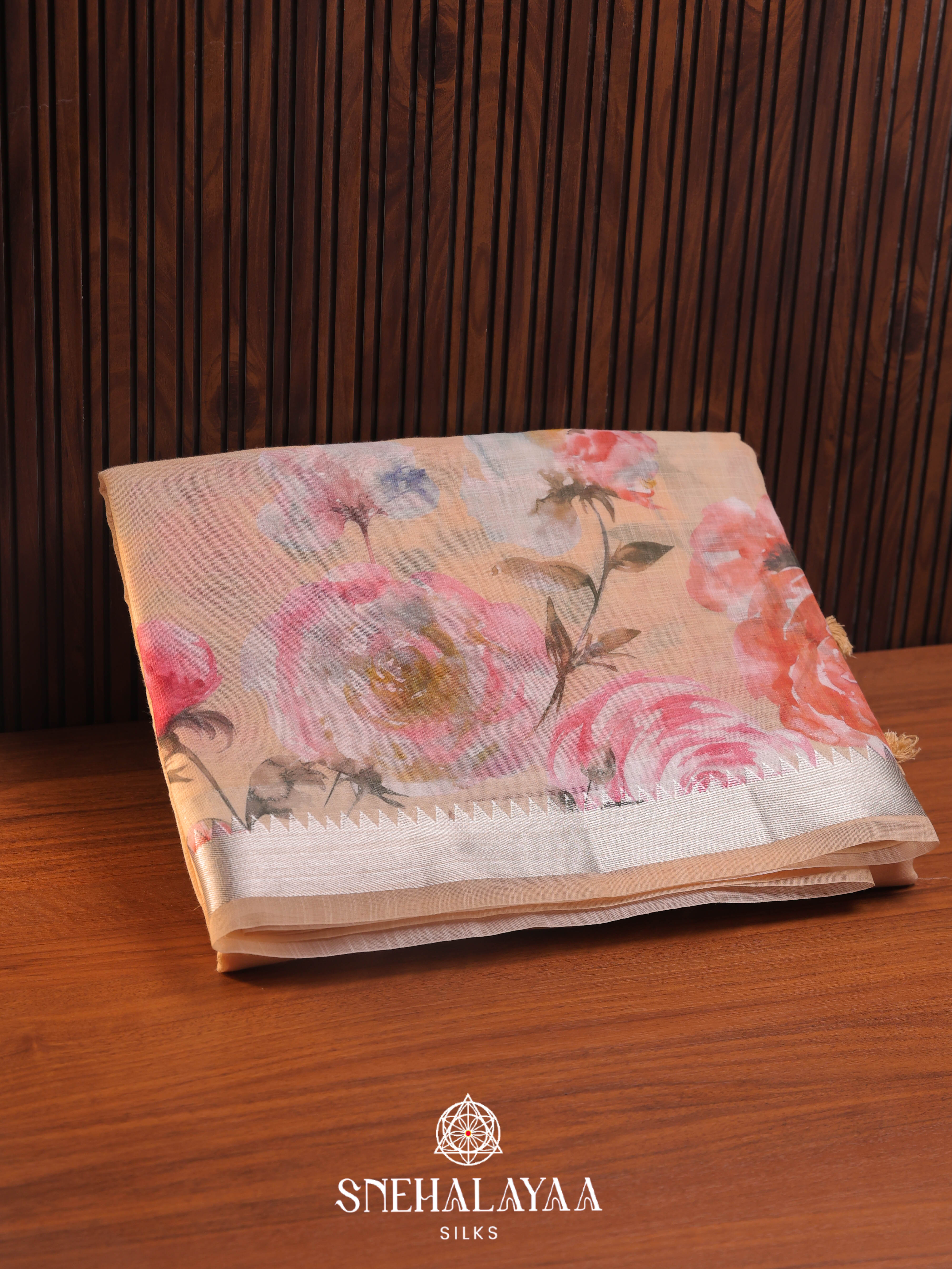 Yellow Printed Linen Saree