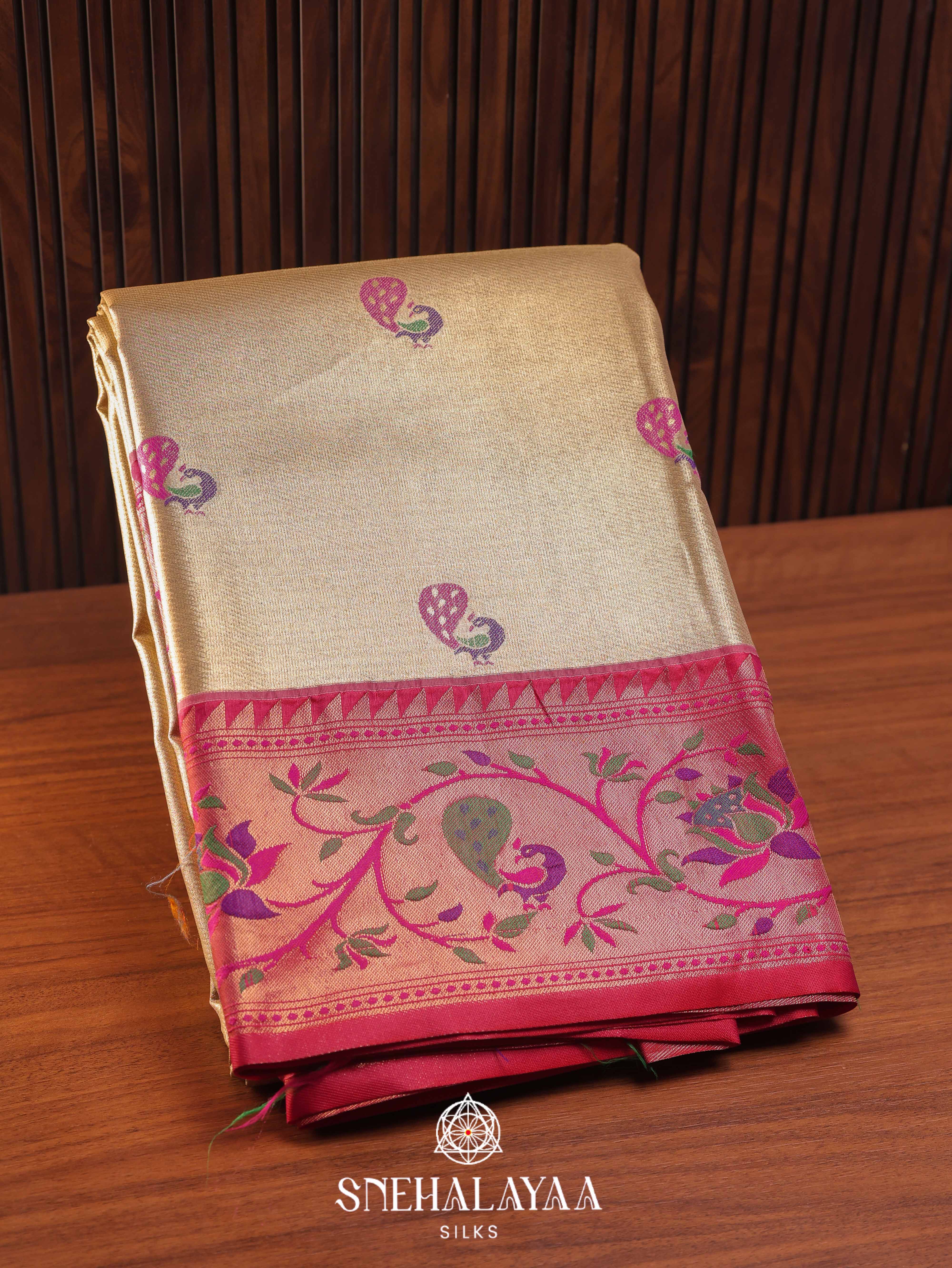 Pale Yellow Art Silk Saree