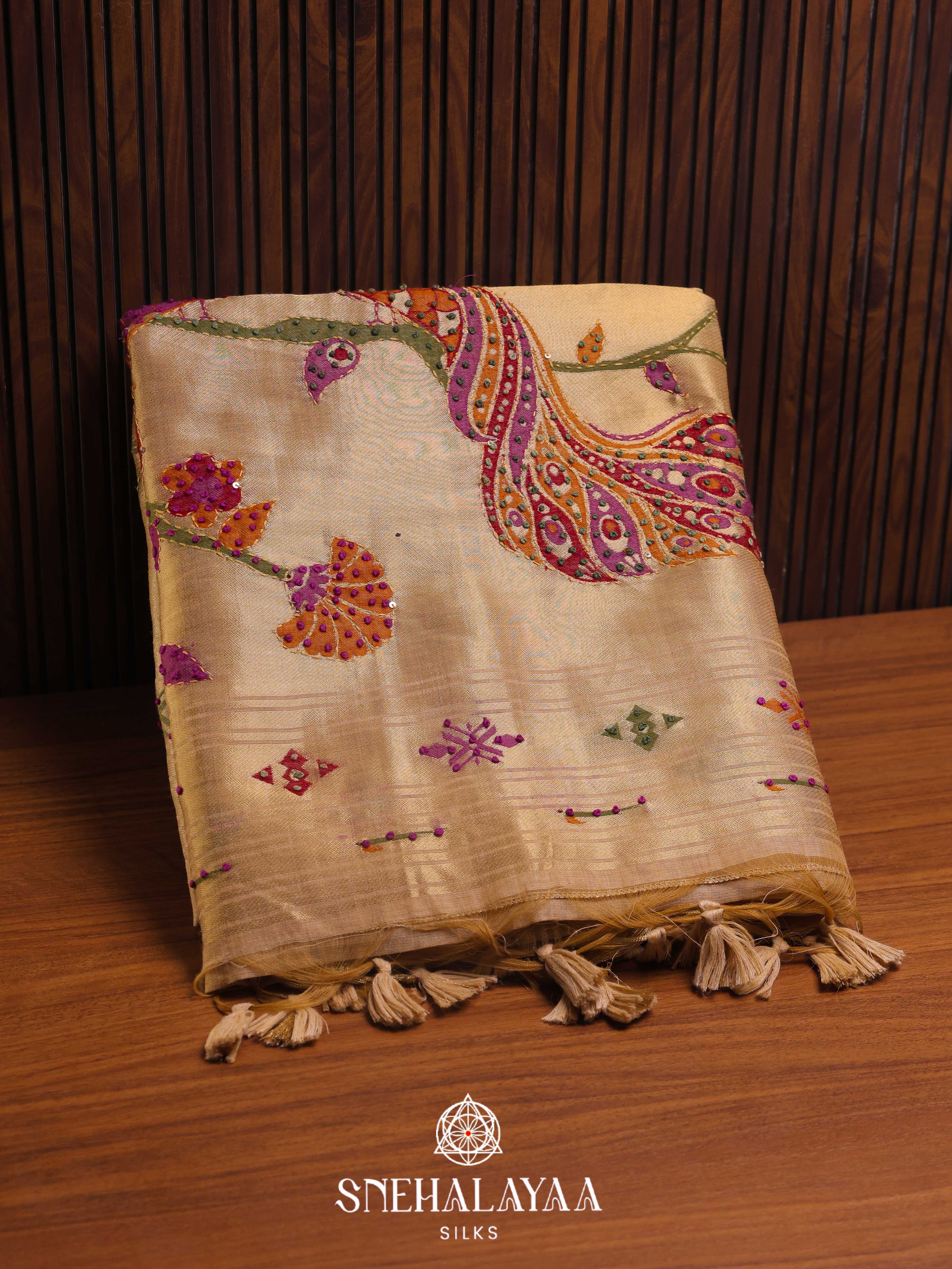Beige  Munga Cotton Saree