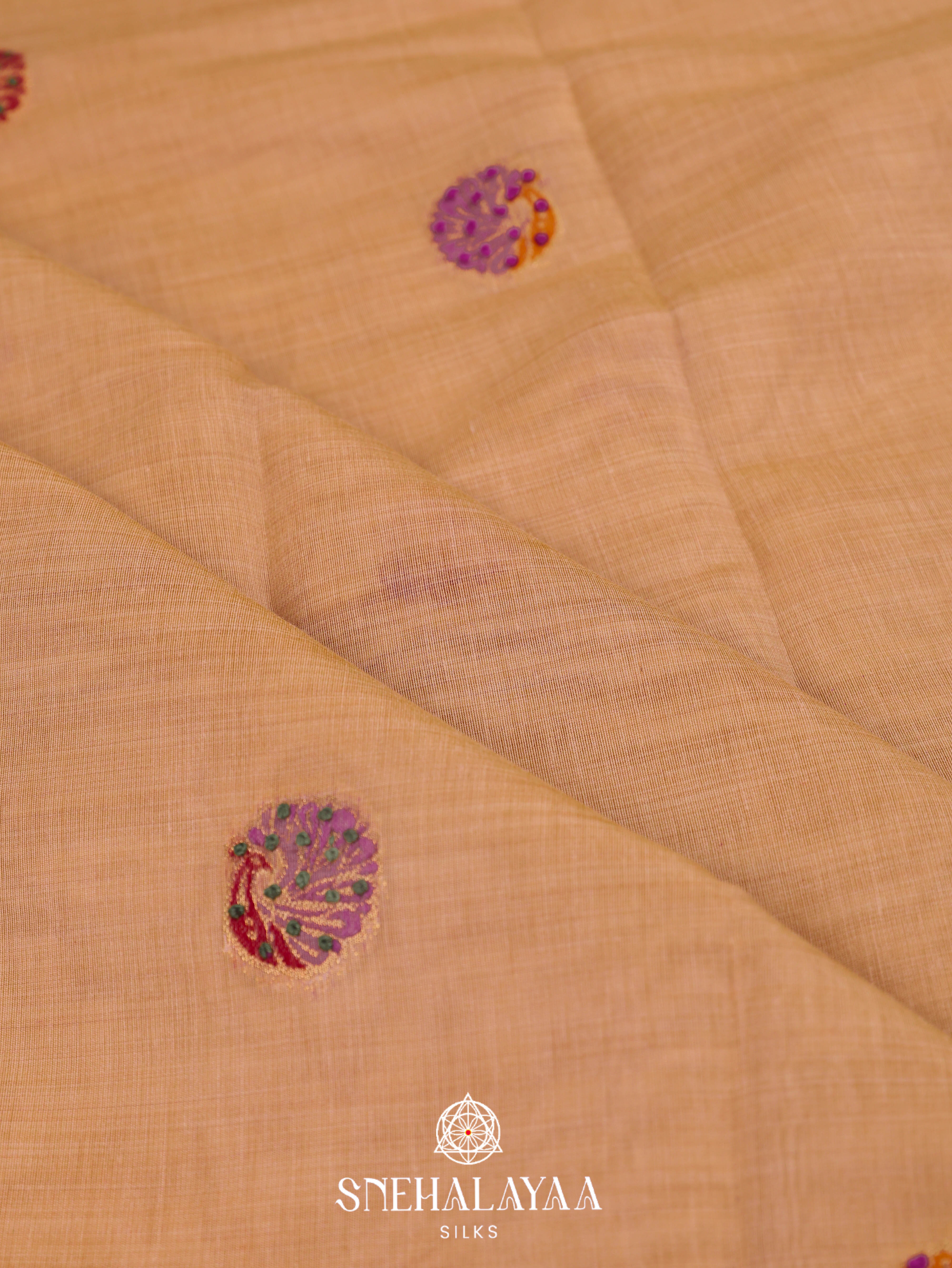 Beige  Munga Cotton Saree