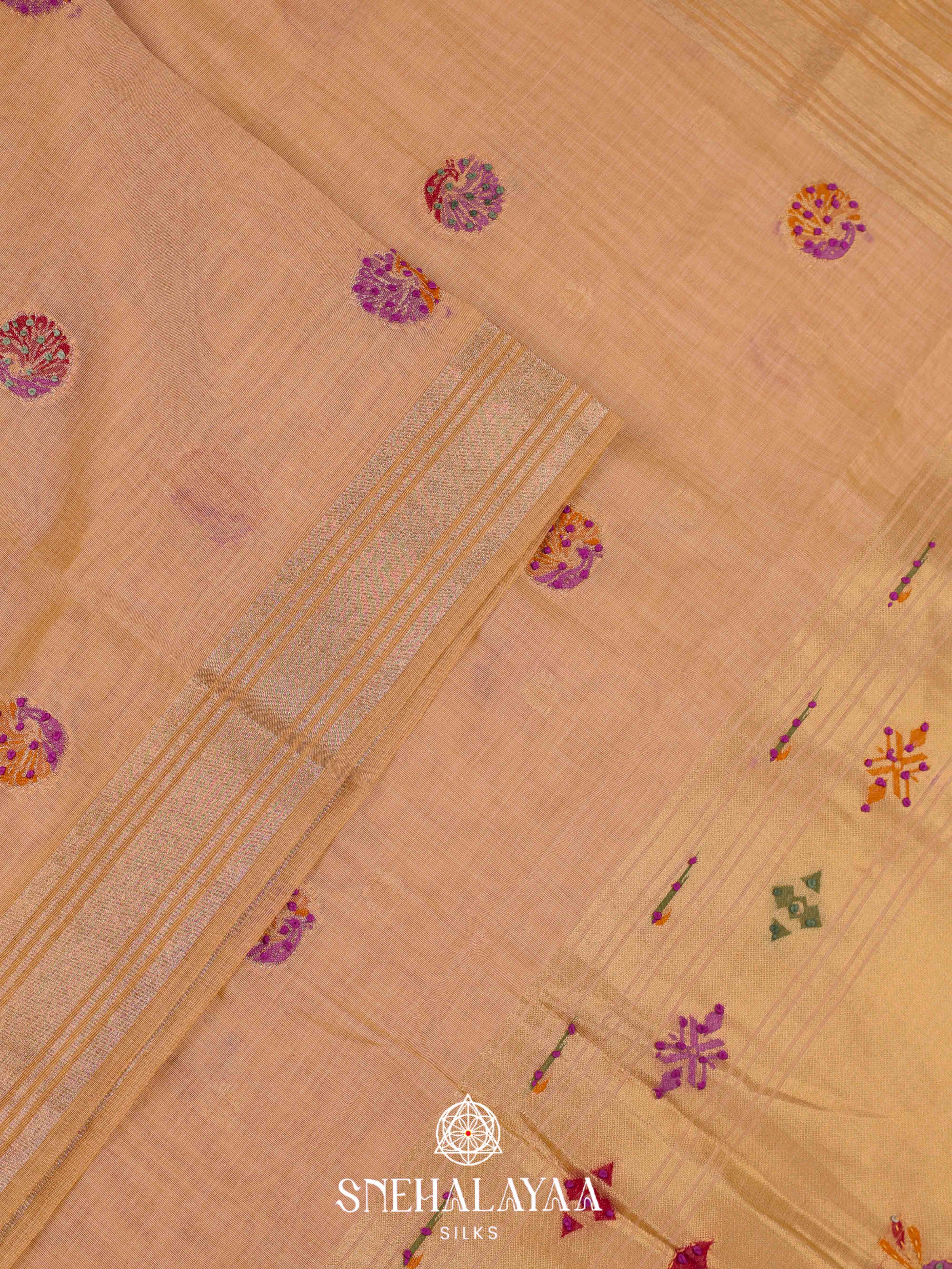 Beige  Munga Cotton Saree