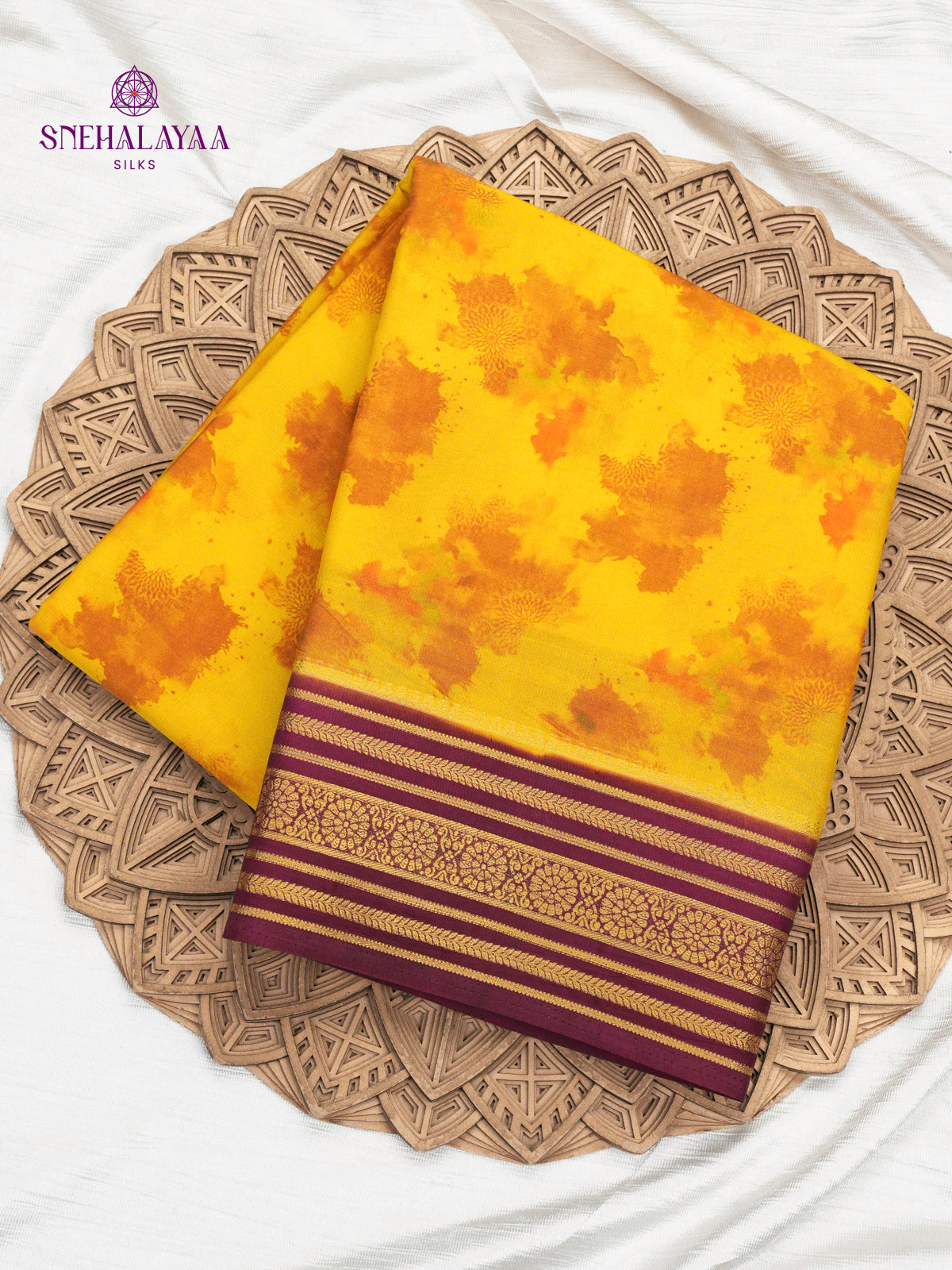 Mango Yellow Printed Mysore Silk Saree