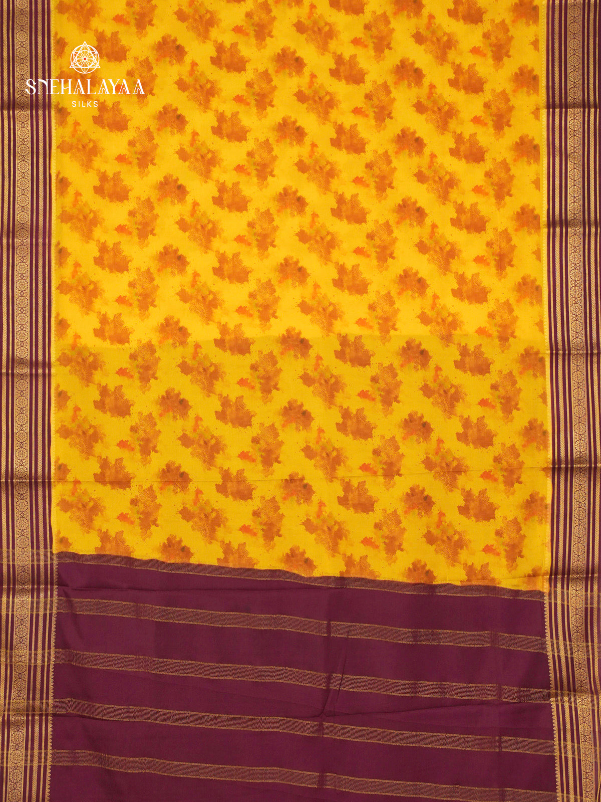 Mango Yellow Printed Mysore Silk Saree