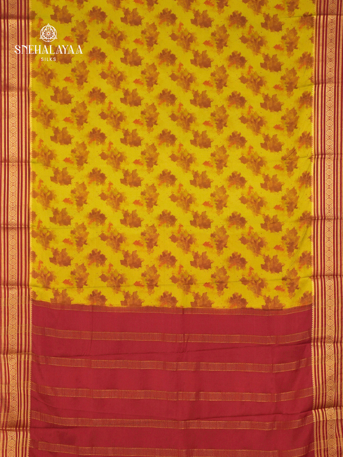 Yellow Printed Mysore Silk Saree