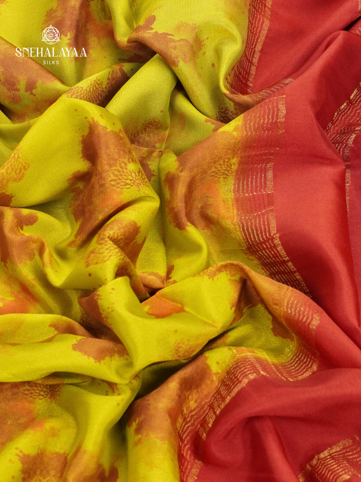 Yellow Printed Mysore Silk Saree