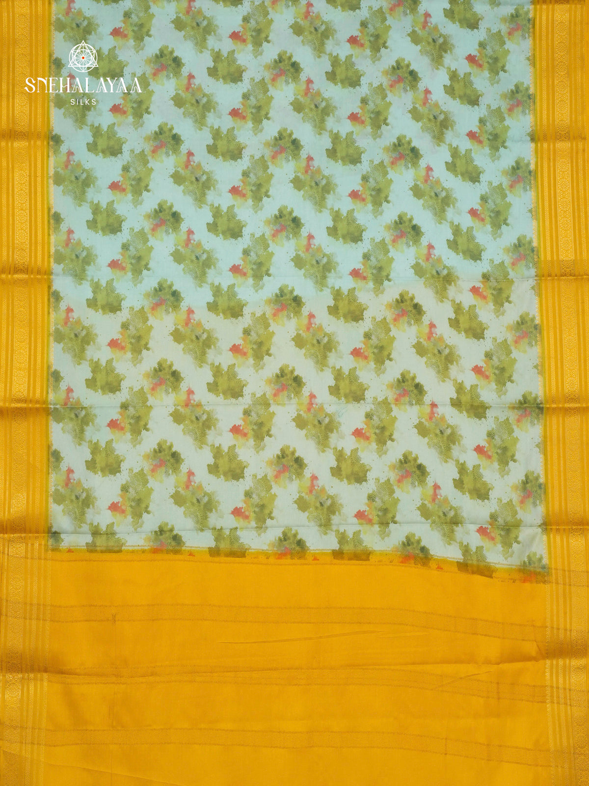 Pale Green Printed Mysore Silk Saree