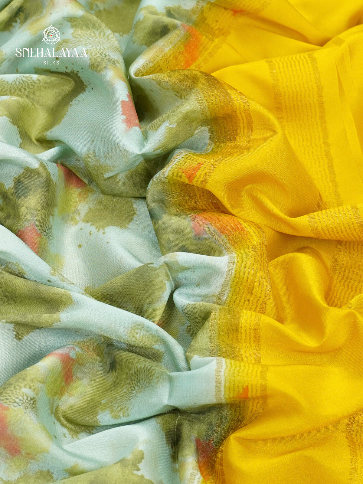 Pale Green Printed Mysore Silk Saree