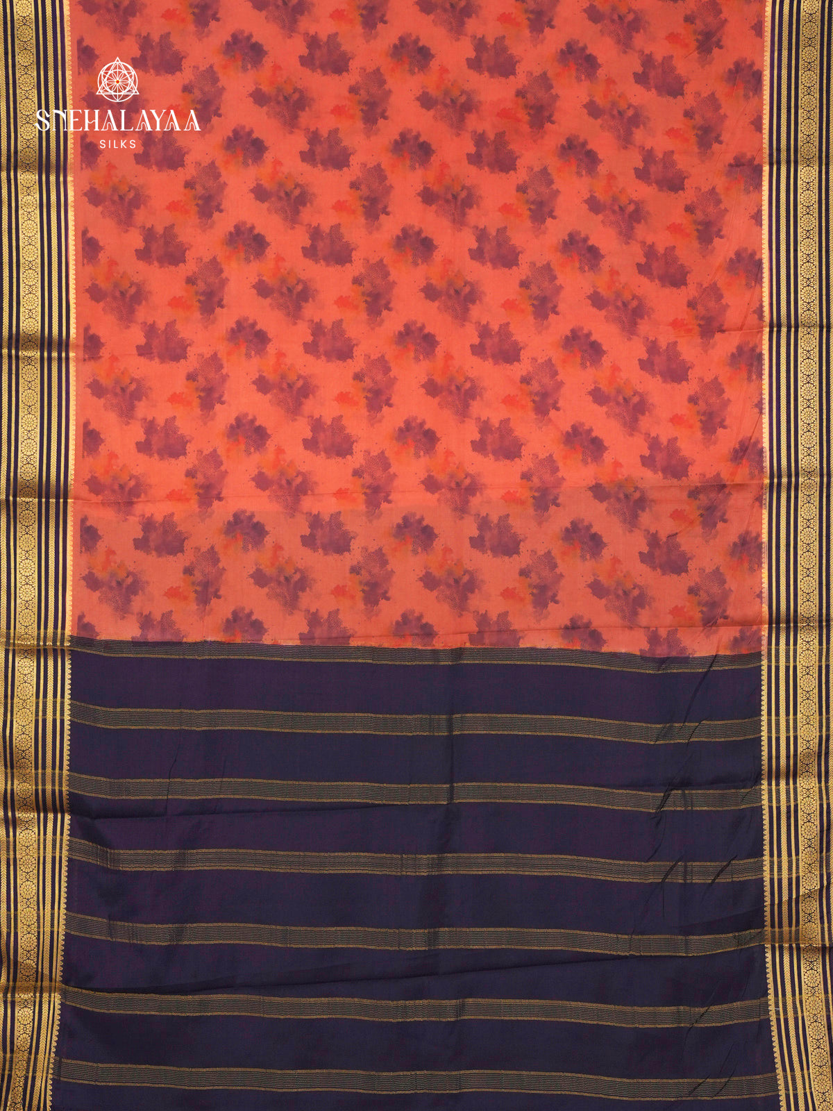 Coral Red Printed Mysore Silk Saree
