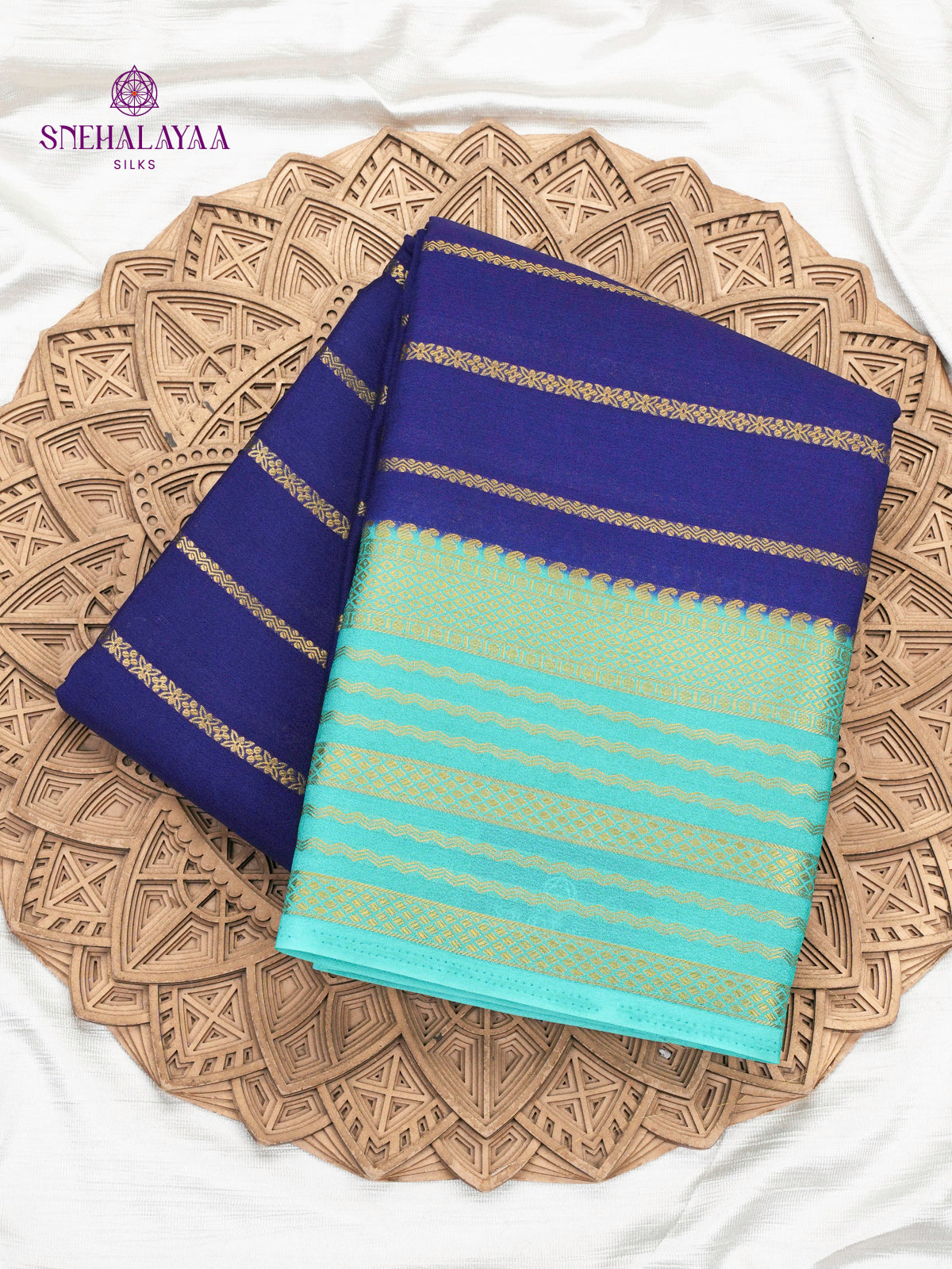 Royal Blue Printed Mysore Silk Saree