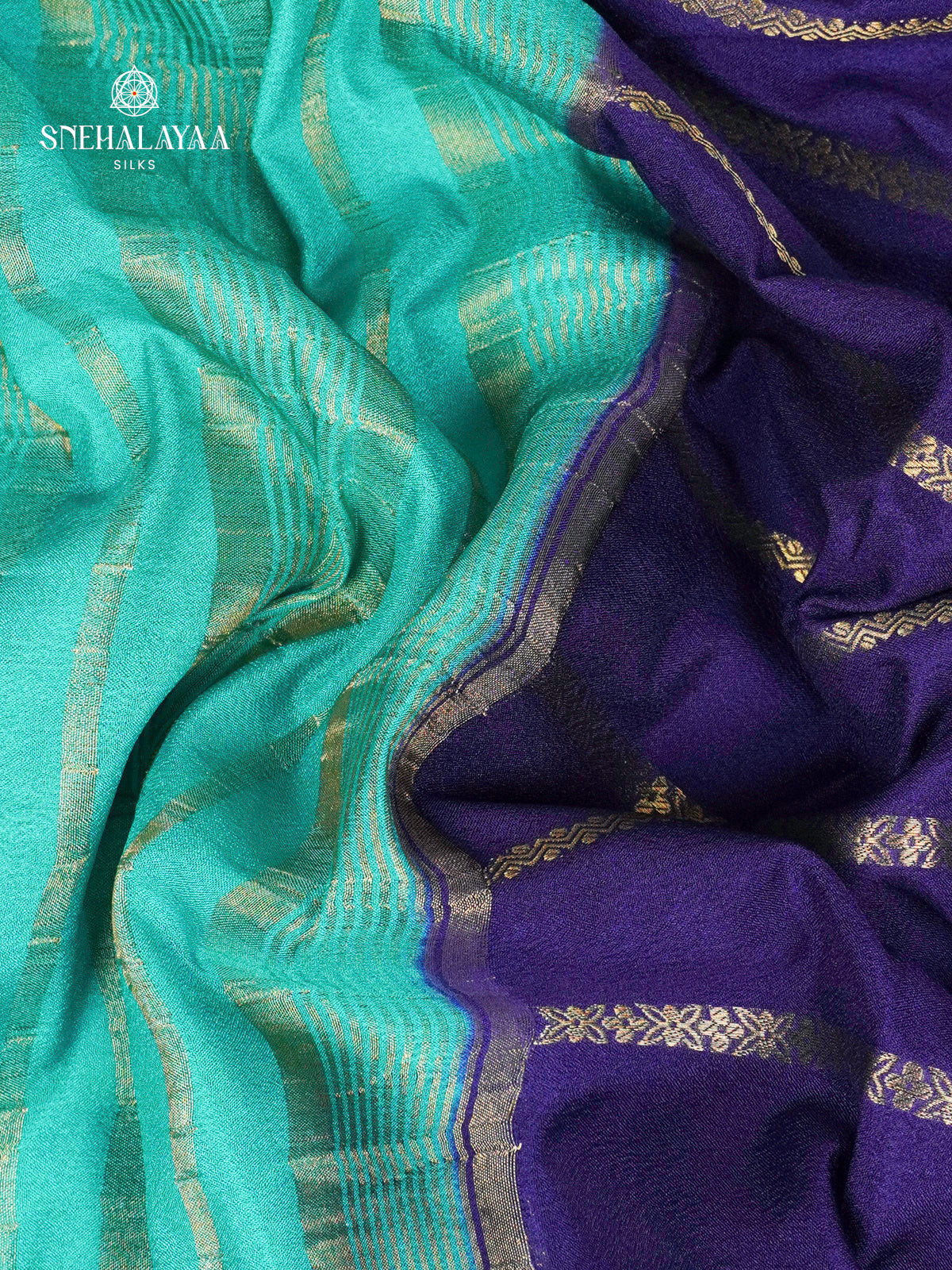 Royal Blue Printed Mysore Silk Saree