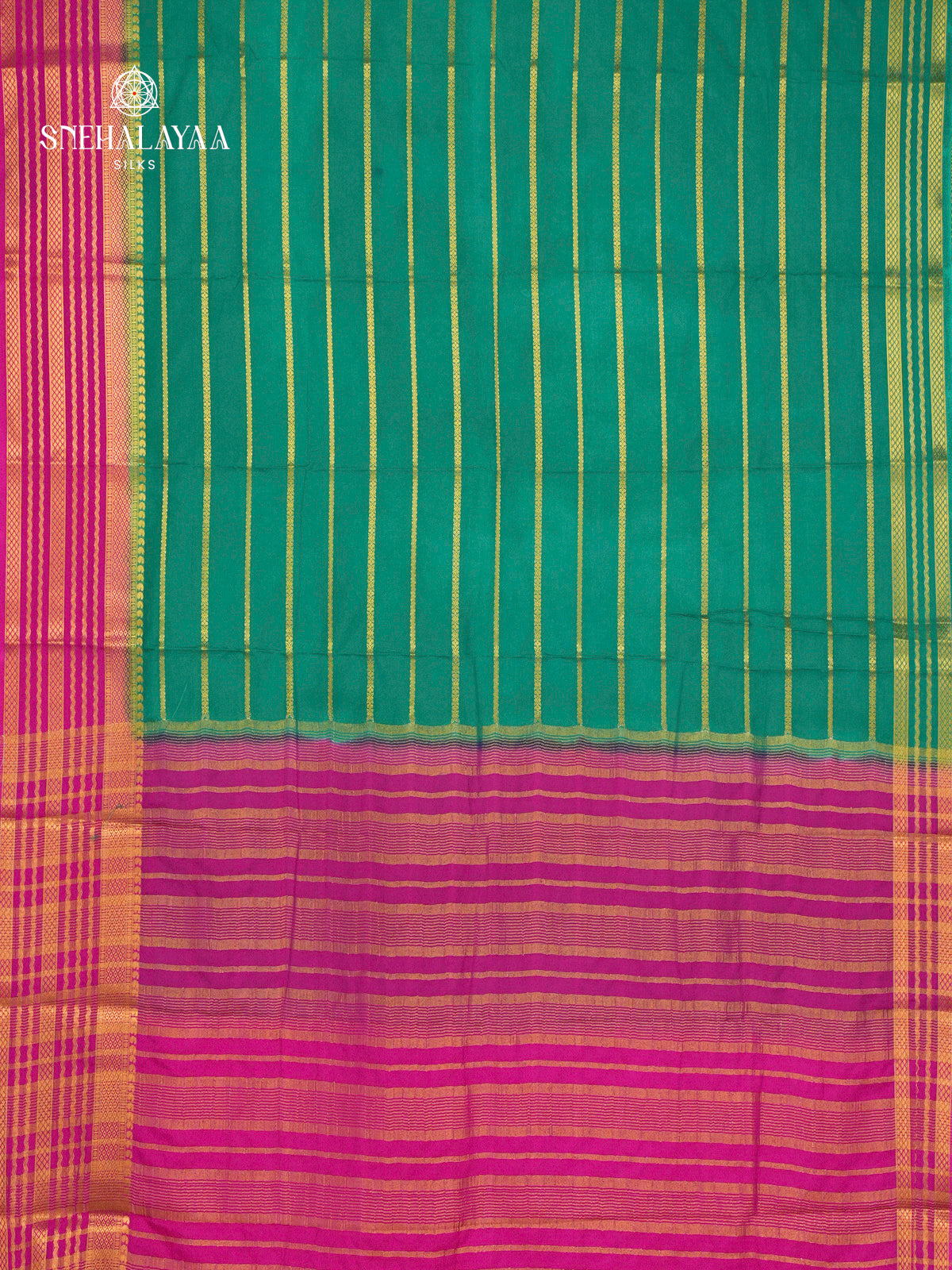 Teal Green Printed Mysore Silk Saree